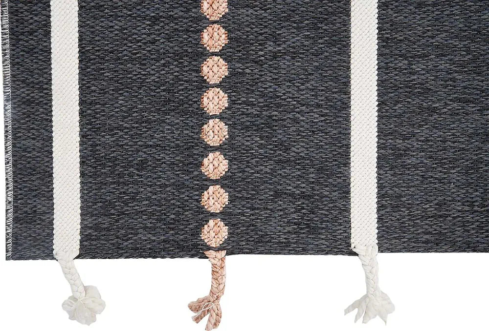 Zev Halı Vincents Colors Antrasit Çizgili Püsküllü İnce Kilim VC02 160x200
