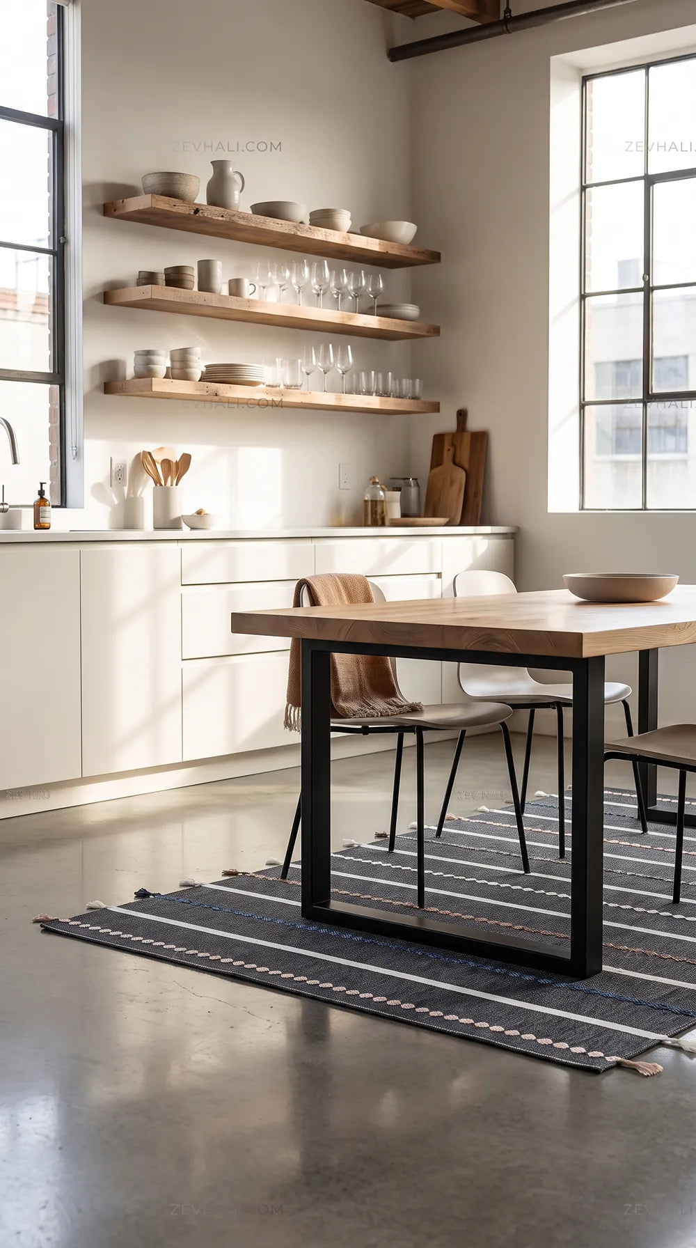 Zev Halı Vincents Colors Antrasit Çizgili Püsküllü İnce Kilim VC02 160x200