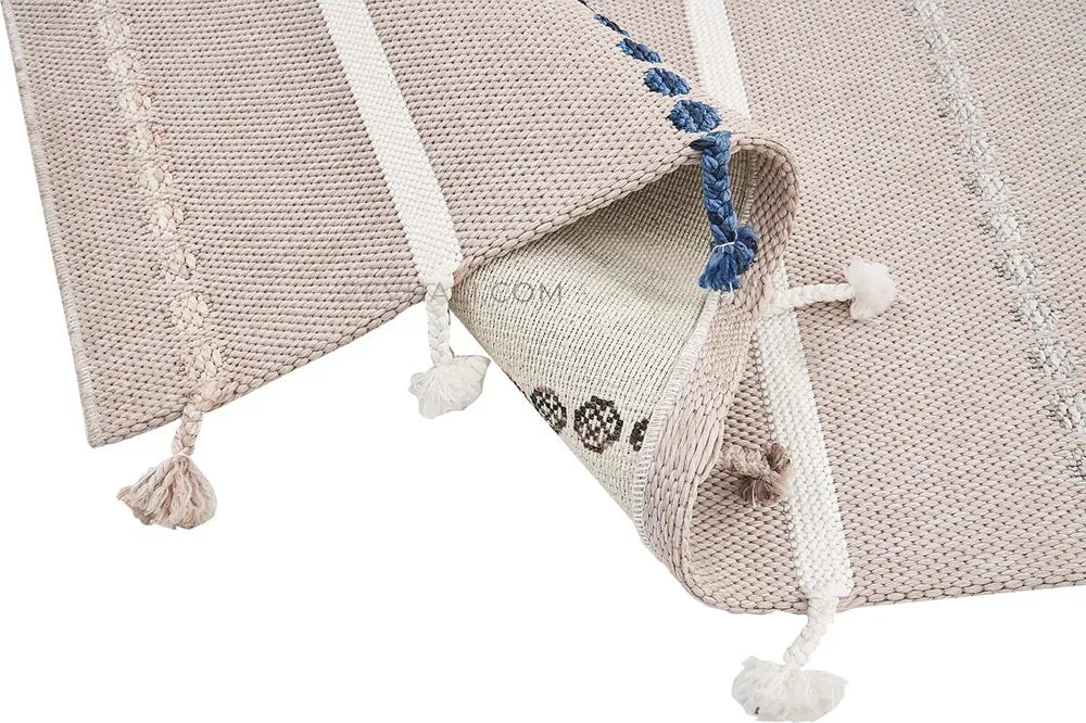 Zev Halı Vincents Colors Kum Beji Çizgili Püsküllü Kilim VC03 160x200
