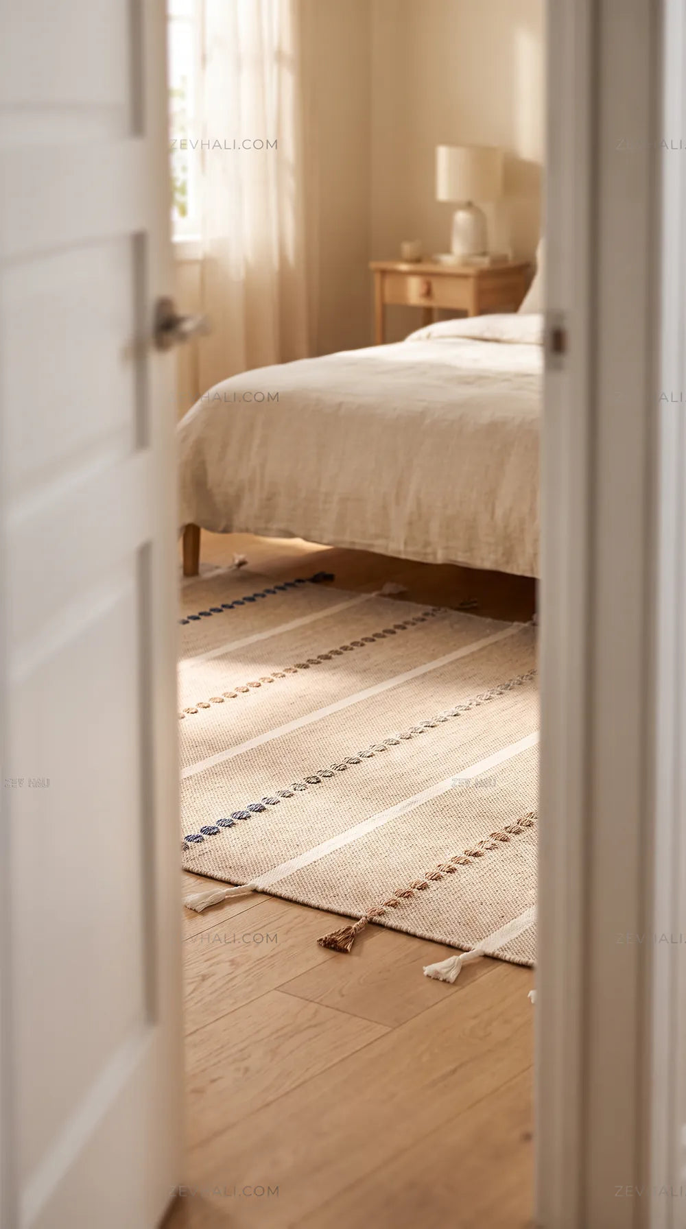 Zev Halı Vincents Colors Kum Beji Çizgili Püsküllü Kilim VC03 160x200