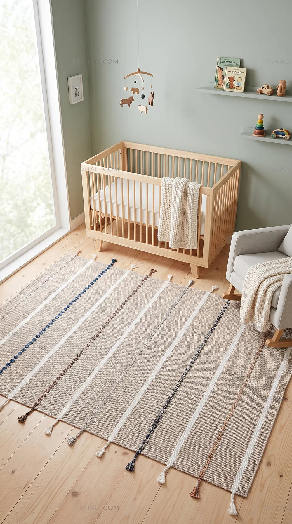 Zev Halı Vincents Colors Kum Beji Çizgili Püsküllü Kilim VC03 160x200