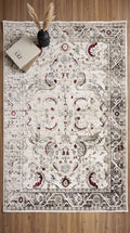 Zev Halı Vintage Krem Bordo Antrasit Floral Desenli Parlak Tuşeli İnce Halı VT10