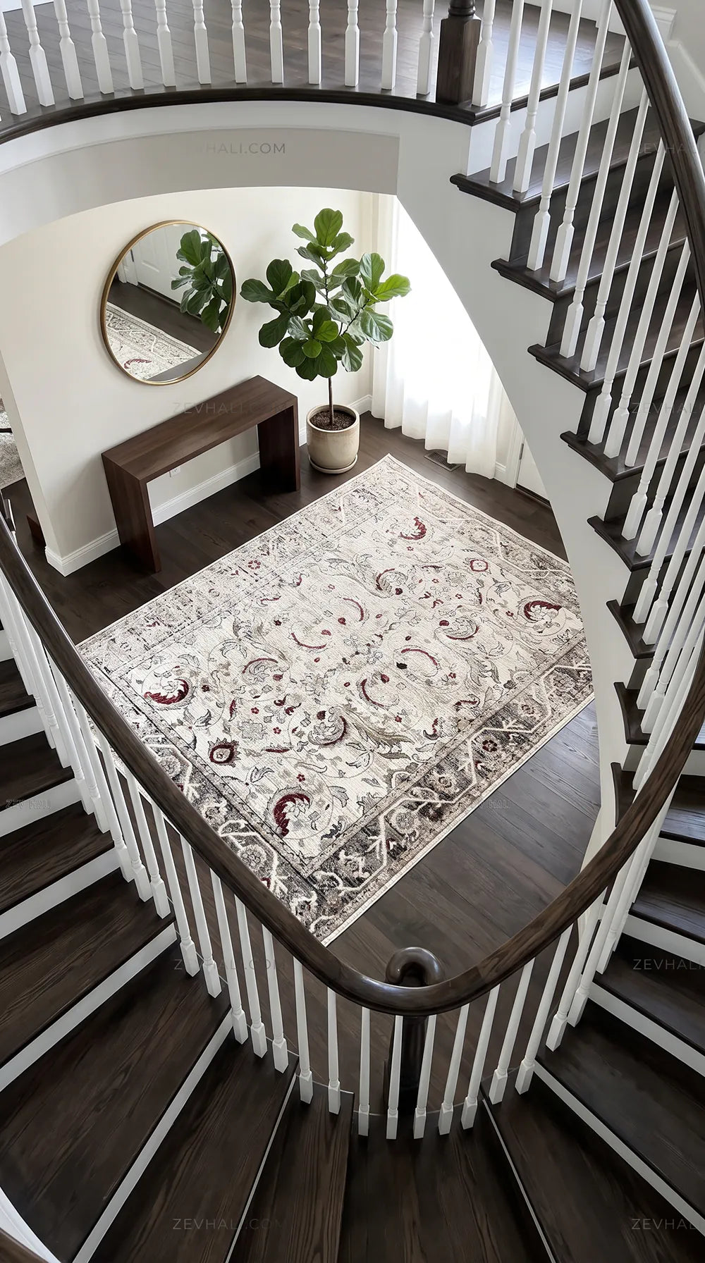 Zev Halı Vintage Krem Bordo Antrasit Floral Desenli Parlak Tuşeli İnce Halı VT10