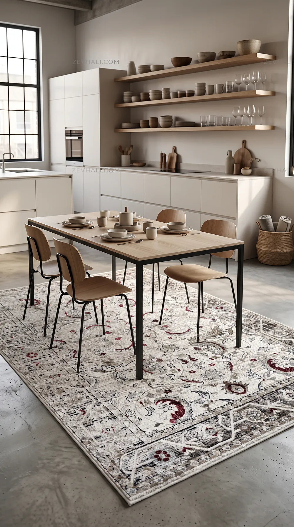 Zev Halı Vintage Krem Bordo Antrasit Floral Desenli Parlak Tuşeli İnce Halı VT10