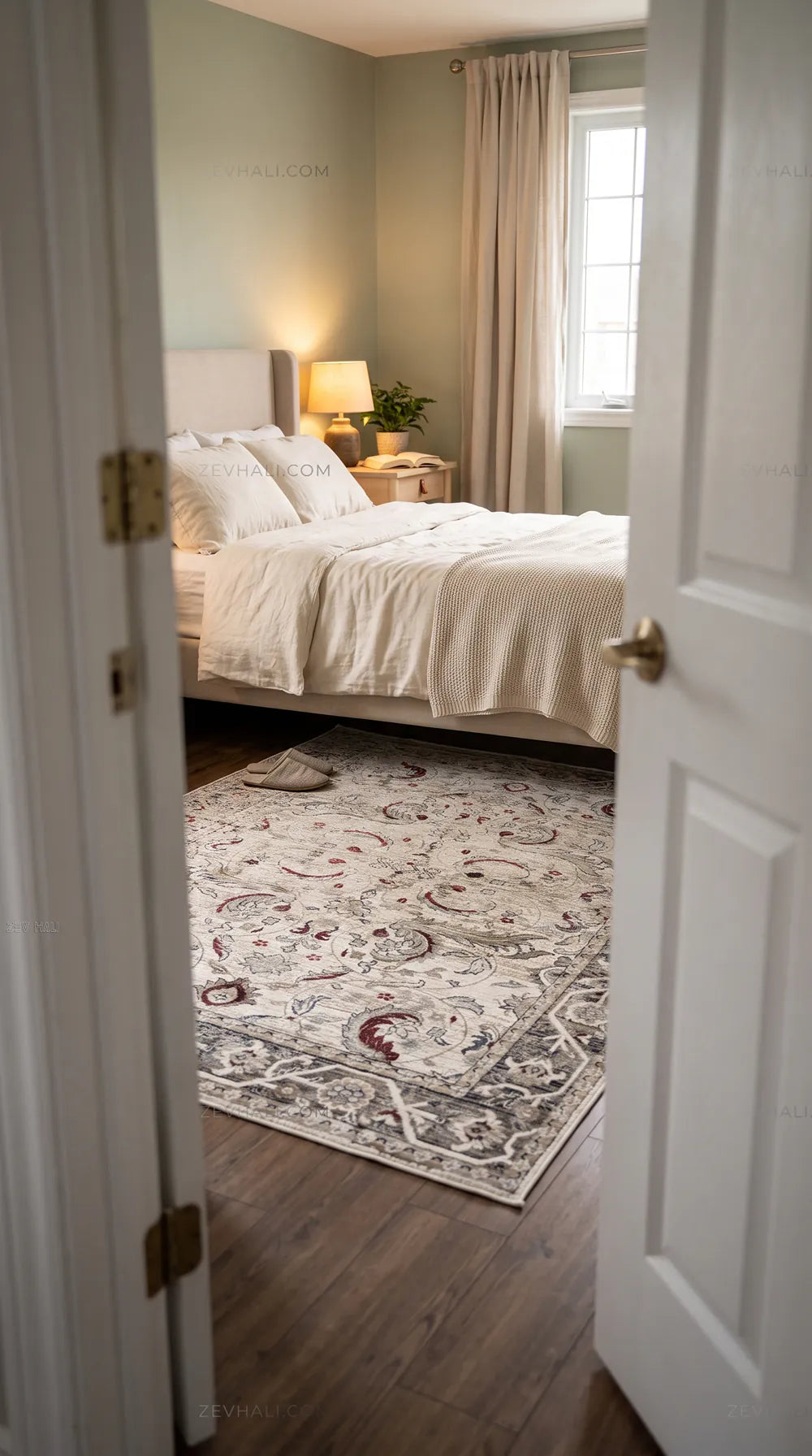Zev Halı Vintage Krem Bordo Antrasit Floral Desenli Parlak Tuşeli İnce Halı VT10