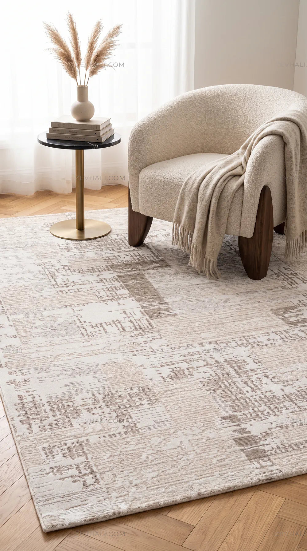 ZEV HALI NATURAL NT11 Beige Flecked Textured 400 cm Cut Acrylic Thick Rug