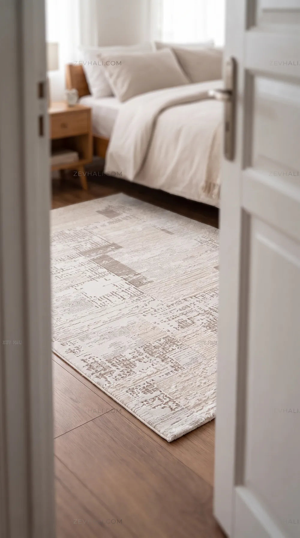 ZEV HALI NATURAL NT11 Beige Flecked Textured 400 cm Cut Acrylic Thick Rug