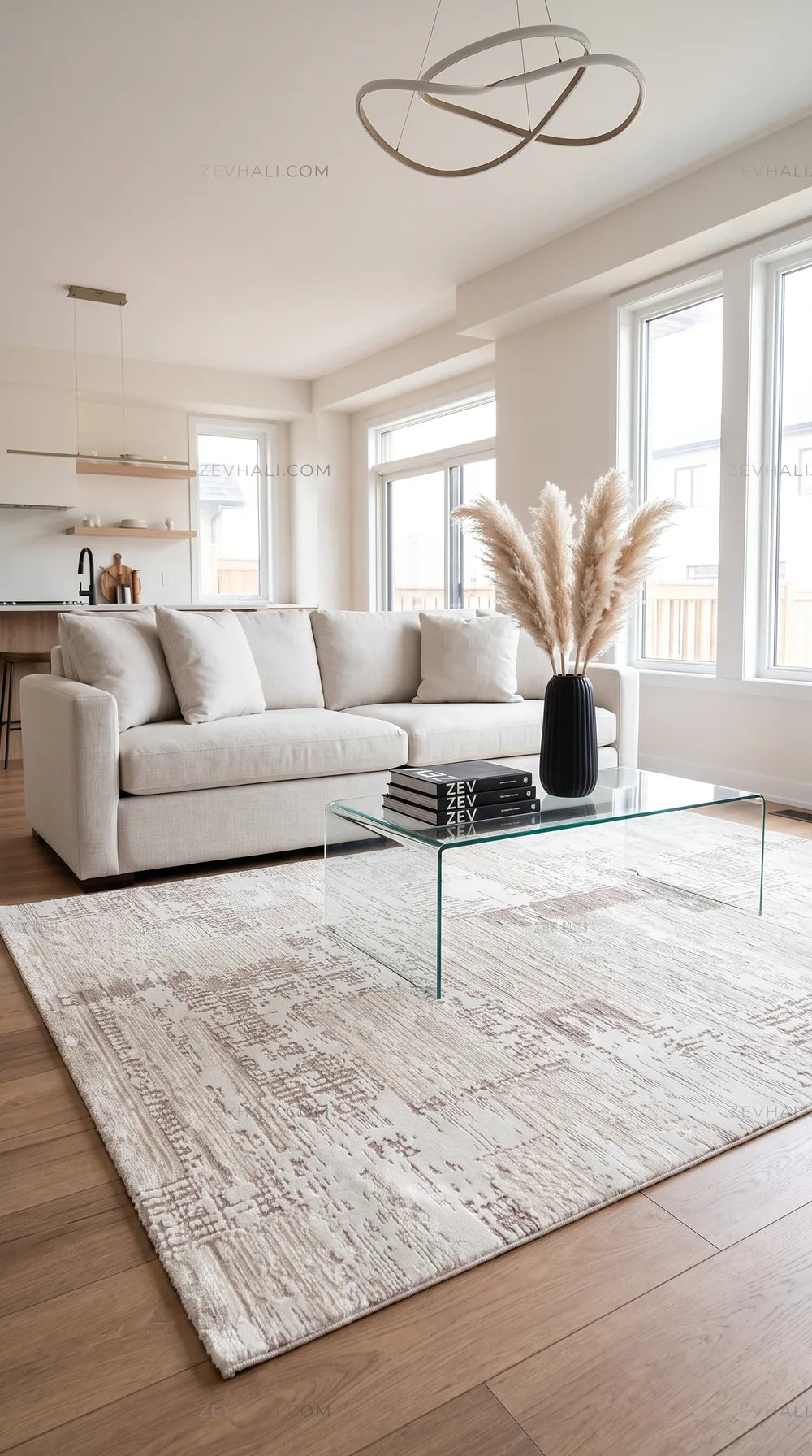 ZEV HALI NATURAL NT11 Beige Flecked Textured 400 cm Cut Acrylic Thick Rug
