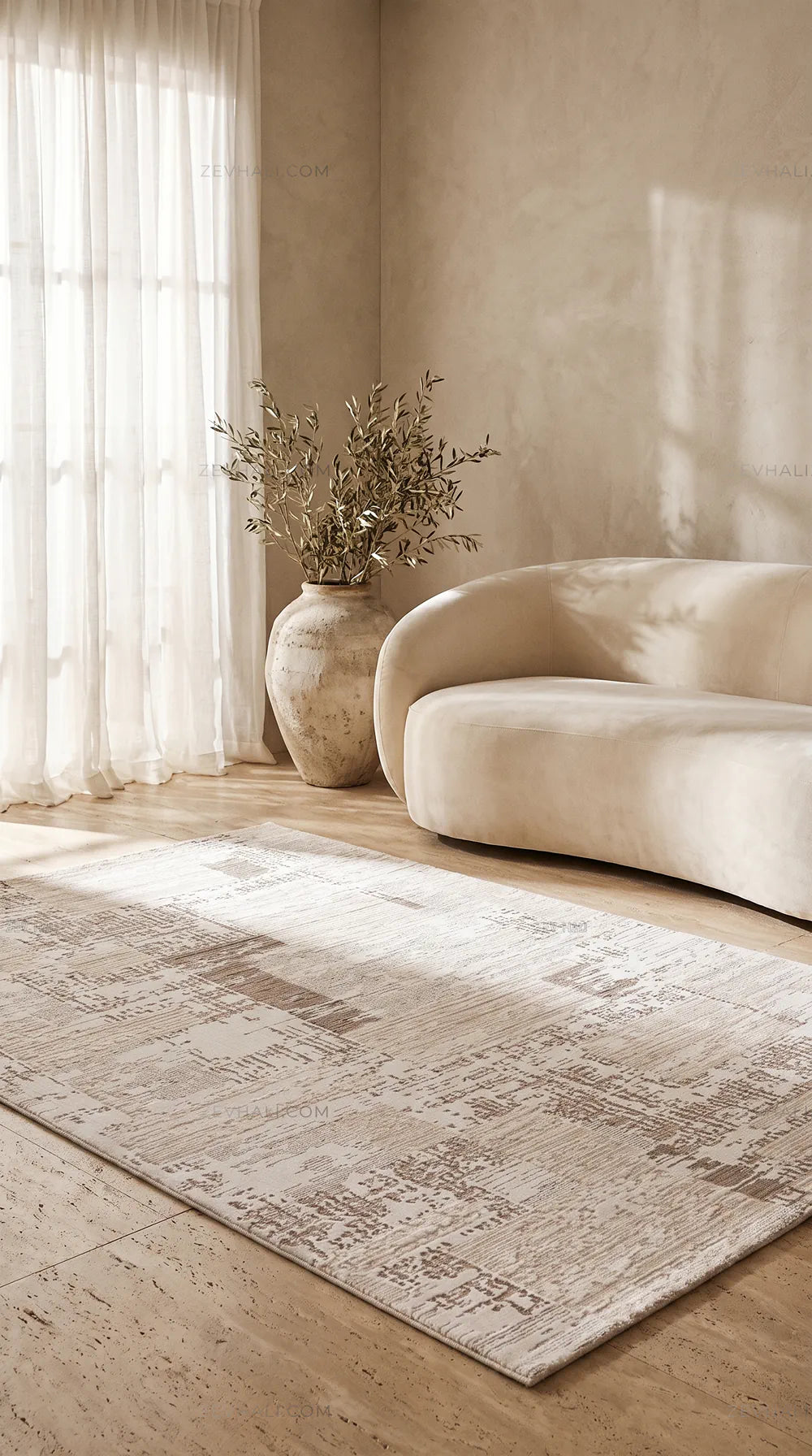 ZEV HALI NATURAL NT11 Beige Flecked Textured 400 cm Cut Acrylic Thick Rug