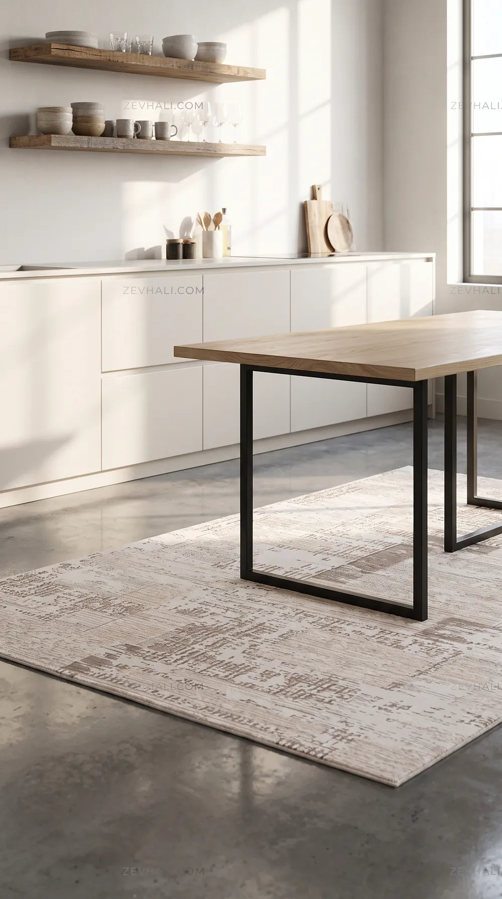 ZEV HALI NATURAL NT11 Beige Flecked Textured 400 cm Cut Acrylic Thick Rug