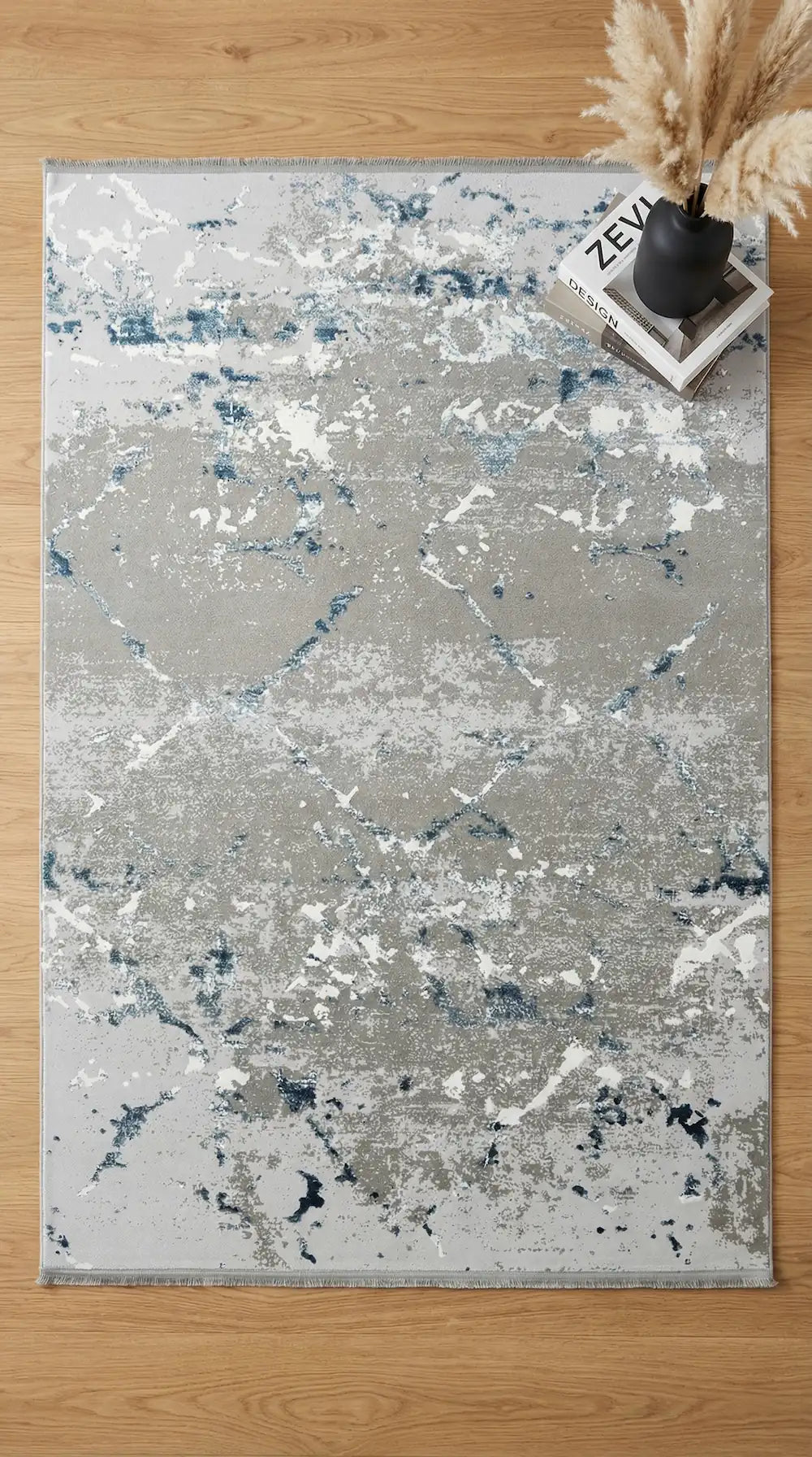 Zev Vogui Mavi Gri Soyut Eskitme Triko Akrilik Salon Halısı-t032 160x230