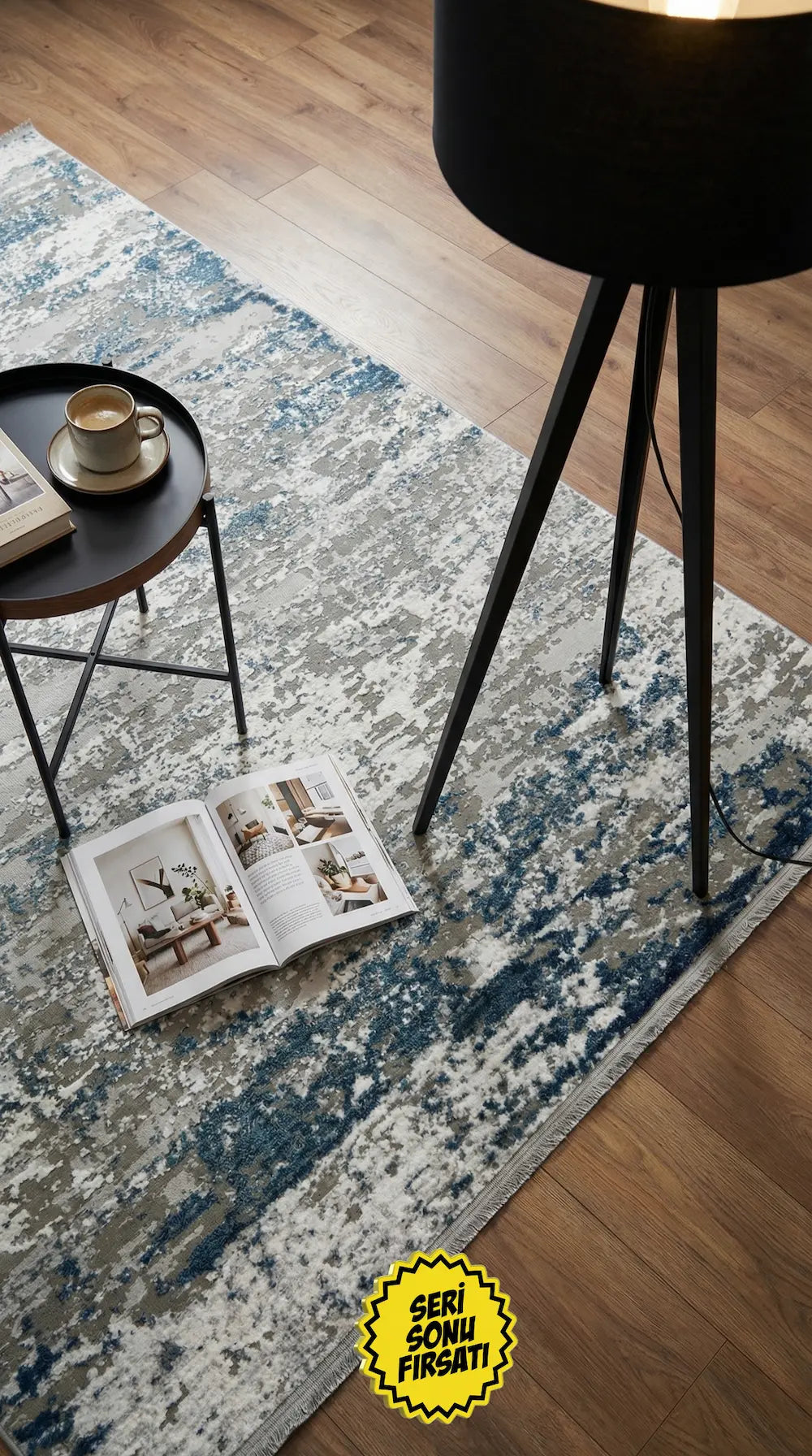 Zev Vogui Serisi Gri Mavi Çizgili Modern Geometrik Triko Akrilik Halı st033 160x230
