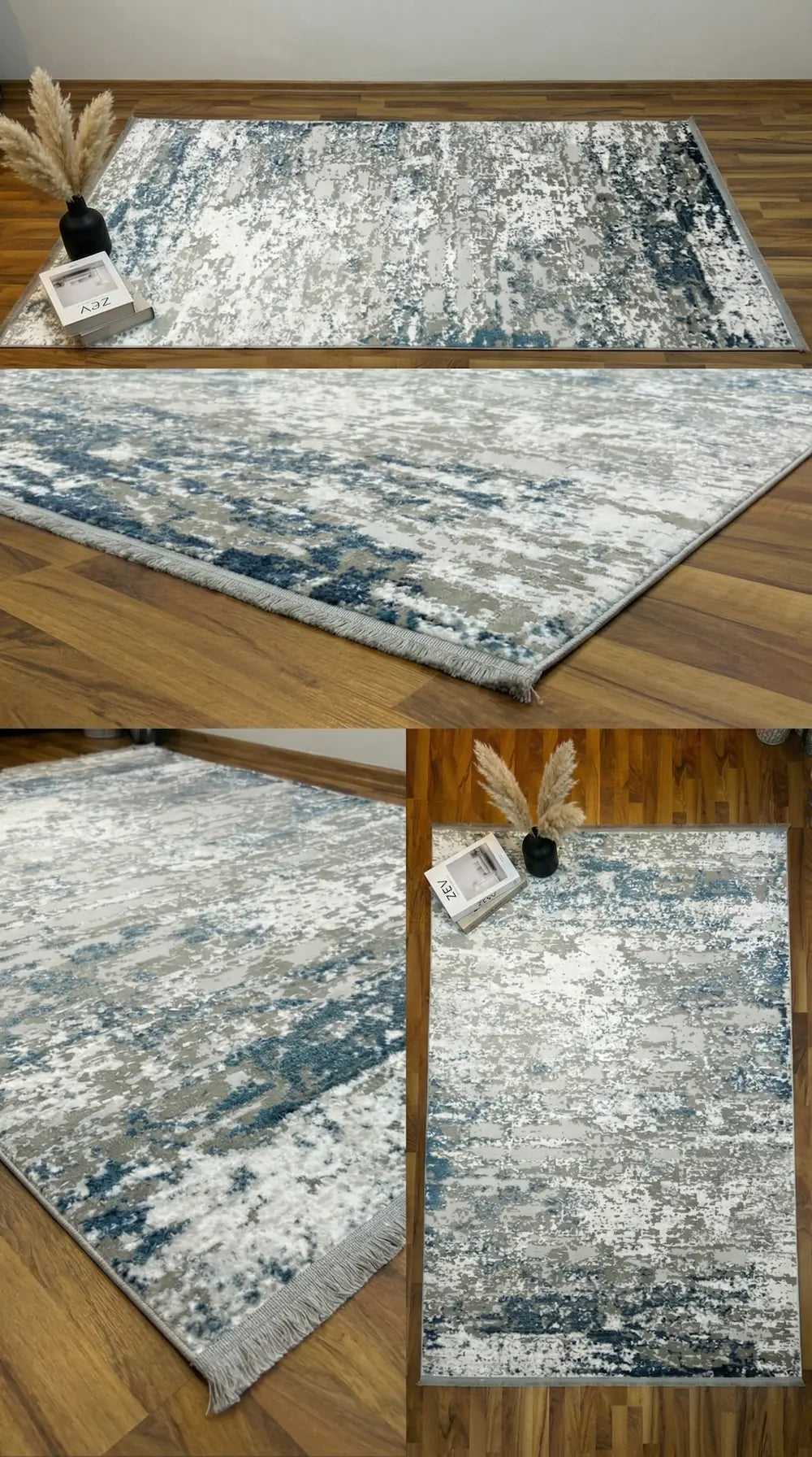 Zev Vogui Serisi Gri Mavi Çizgili Modern Geometrik Triko Akrilik Halı st033 160x230