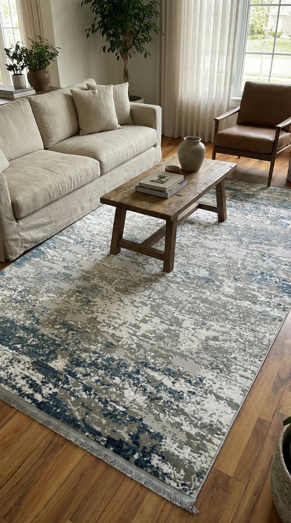 Zev Vogui Serisi Gri Mavi Çizgili Modern Geometrik Triko Akrilik Halı st033 160x230