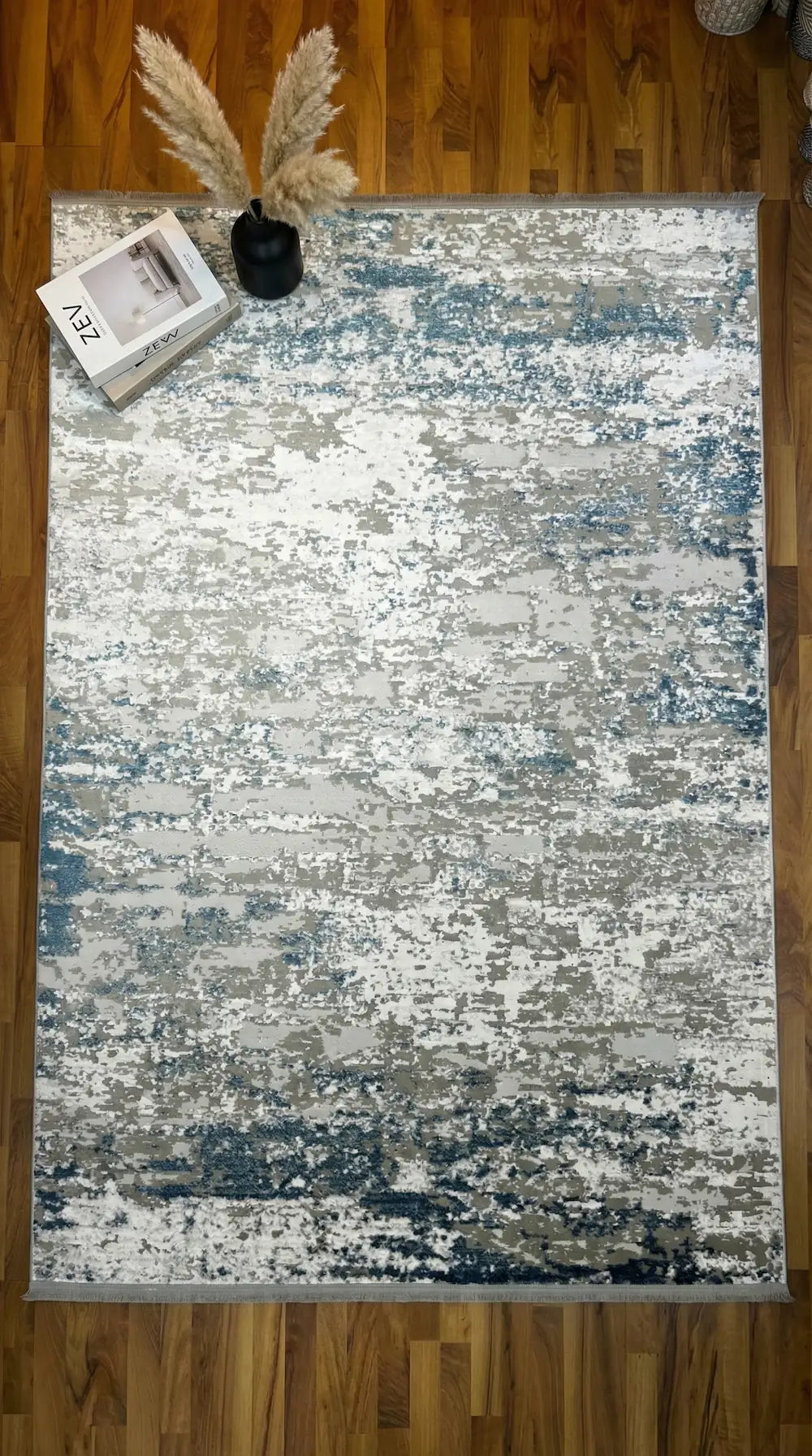 Zev Vogui Serisi Gri Mavi Çizgili Modern Geometrik Triko Akrilik Halı st033 160x230