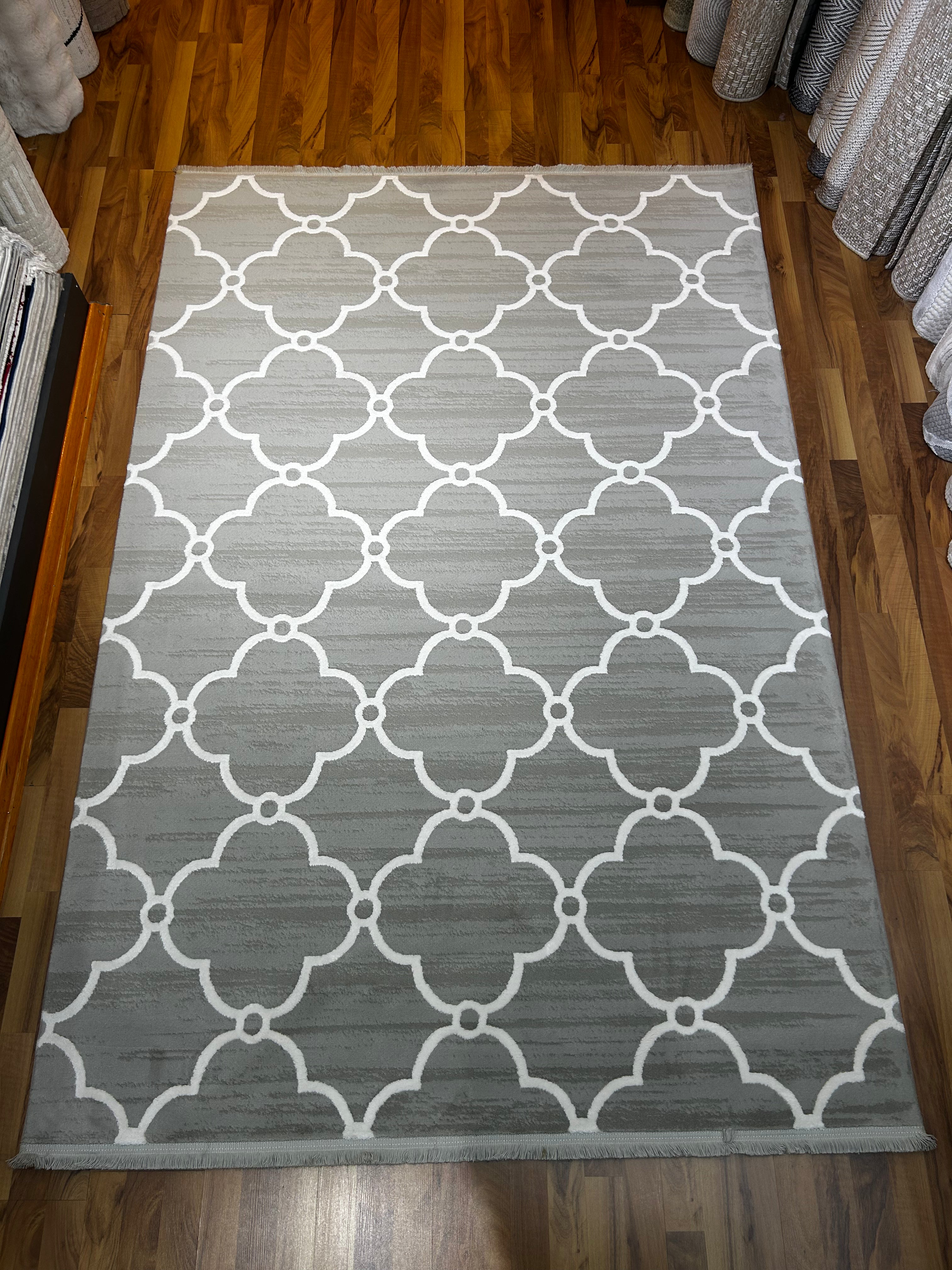 Zev Vogui Serisi Gri Fas Trellis Desenli Triko Akrilik Halı %60 Fırsat Outlet st030  160x230