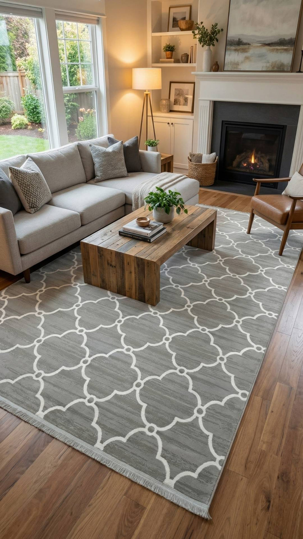 Zev Vogui Serisi Gri Fas Trellis Desenli Triko Akrilik Halı %60 Fırsat Outlet st030  160x230