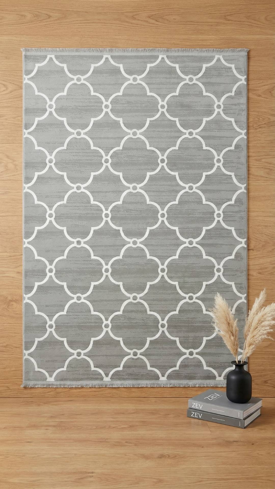 Zev Vogui Serisi Gri Fas Trellis Desenli Triko Akrilik Halı %60 Fırsat Outlet st030  160x230