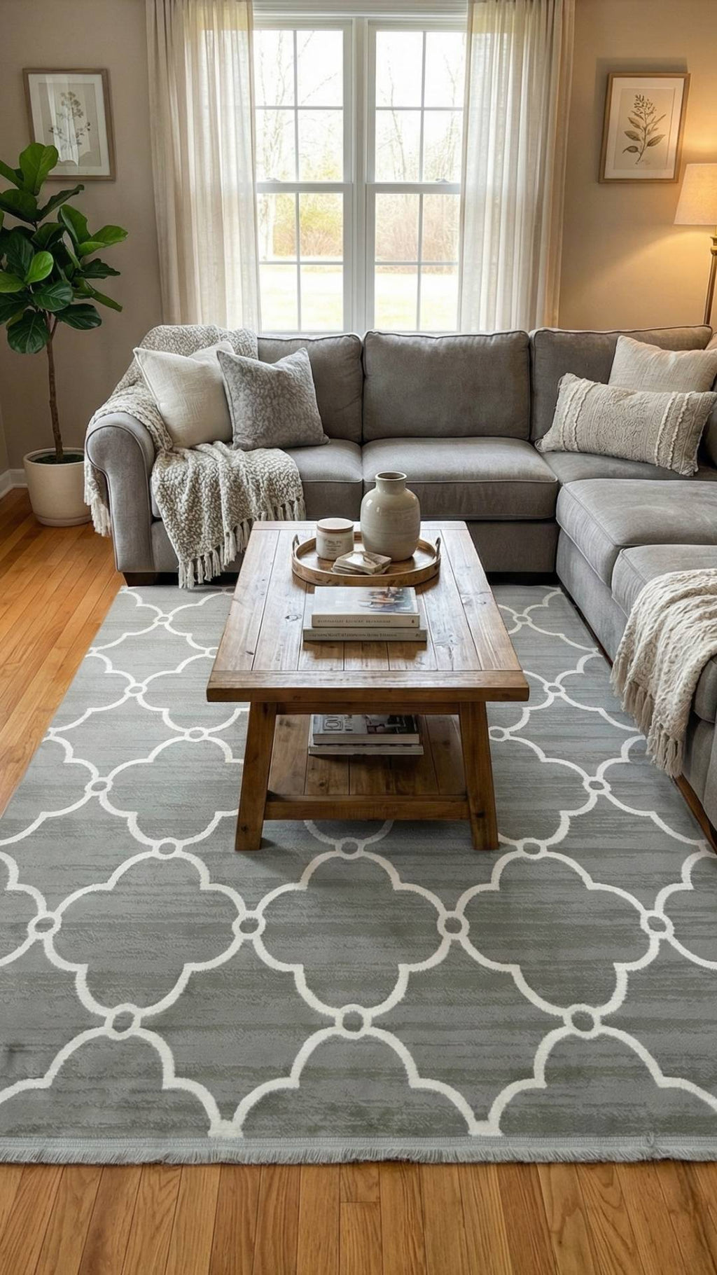 Zev Vogui Serisi Gri Fas Trellis Desenli Triko Akrilik Halı %60 Fırsat Outlet st030  160x230