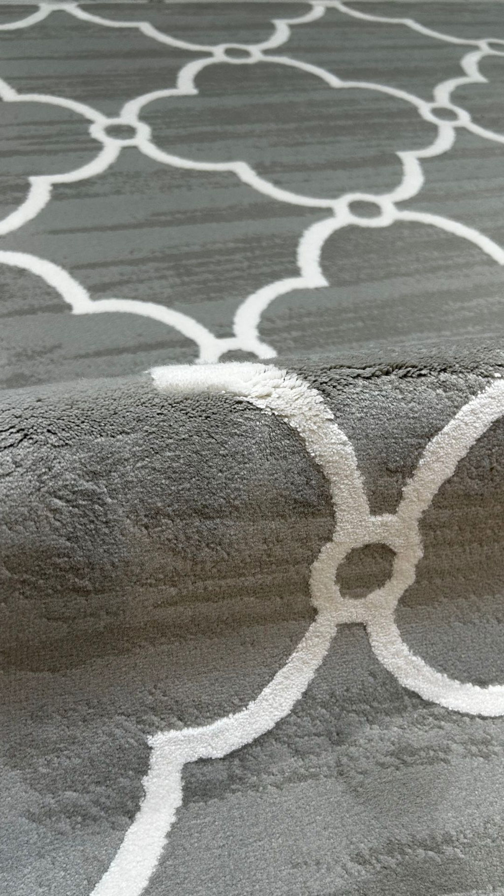 Zev Vogui Serisi Gri Fas Trellis Desenli Triko Akrilik Halı %60 Fırsat Outlet st030  160x230