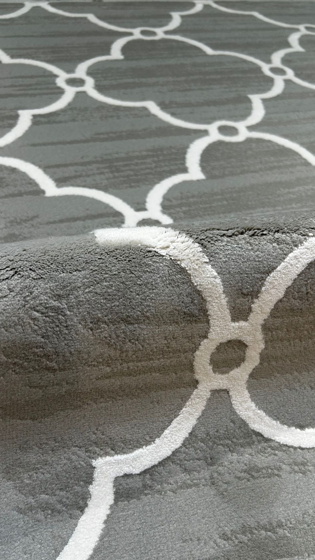 Zev Vogui Serisi Gri Fas Trellis Desenli Triko Akrilik Halı %60 Fırsat Outlet st030  160x230