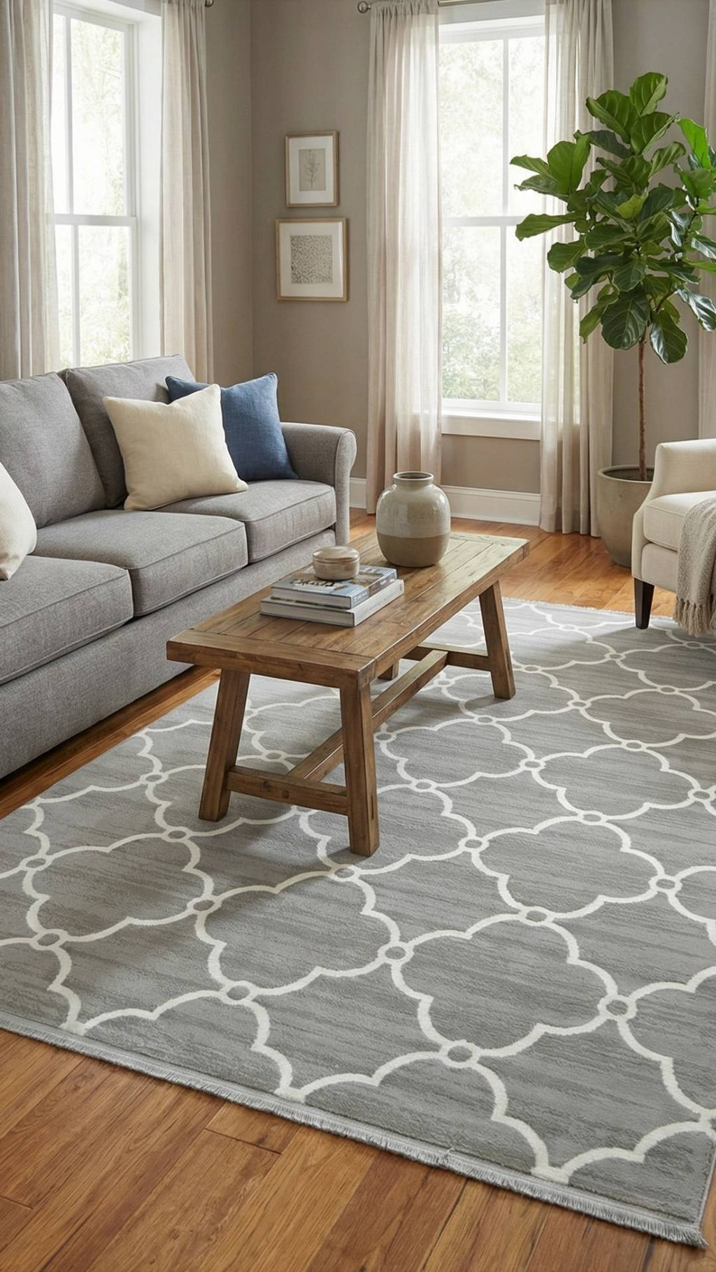 Zev Vogui Serisi Gri Fas Trellis Desenli Triko Akrilik Halı %60 Fırsat Outlet st030  160x230