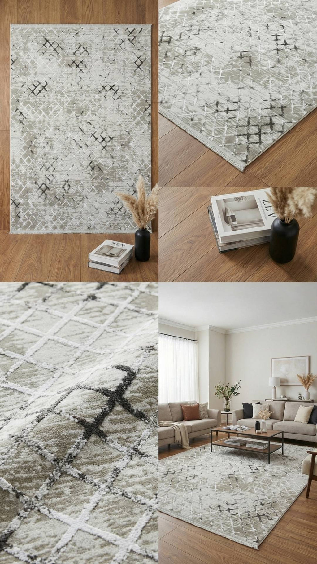 Zev Vogui Serisi Kil Yeşili Modern Geometrik Triko Akrilik Halı %60 Fırsat Outlet st027  160x230