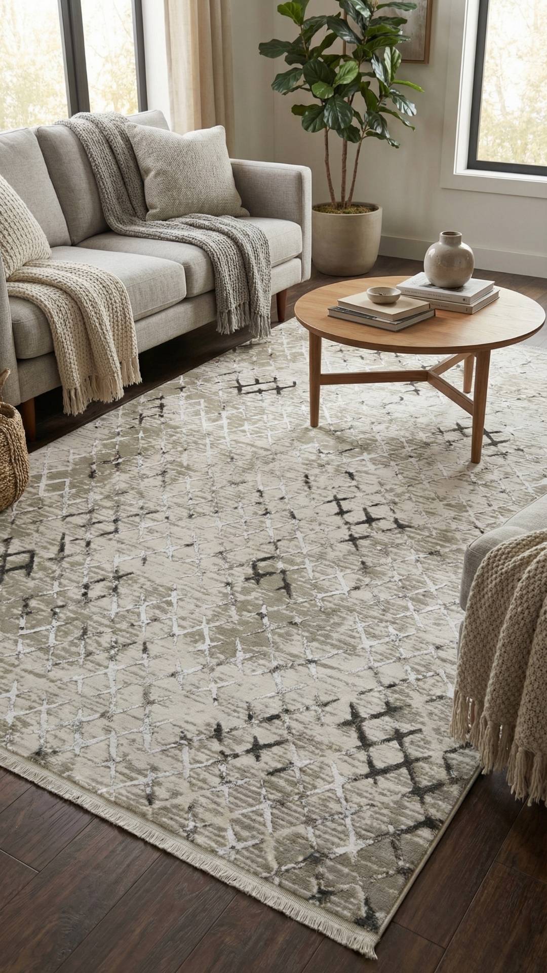 Zev Vogui Serisi Kil Yeşili Modern Geometrik Triko Akrilik Halı %60 Fırsat Outlet st027  160x230