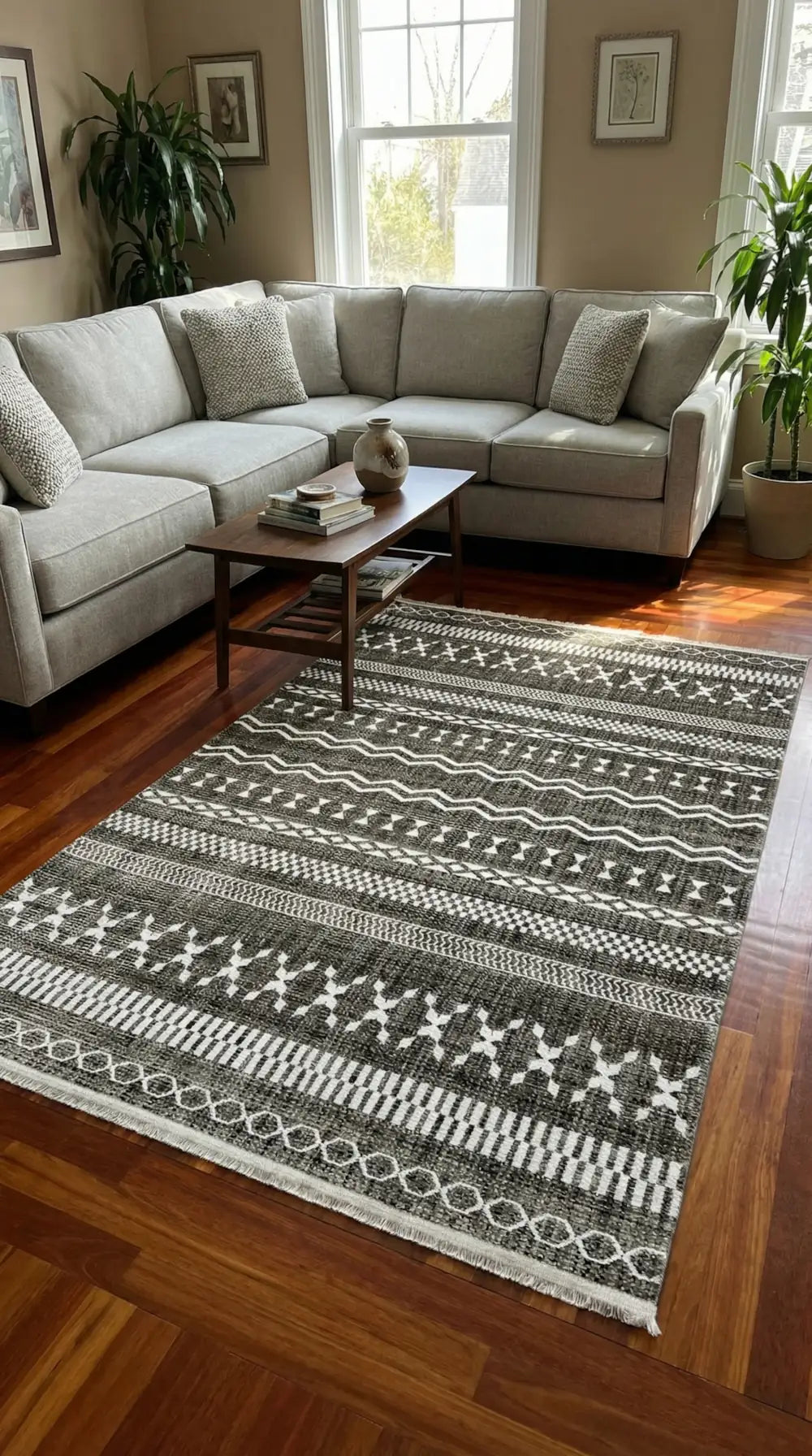 Zev Vogui Antrasit Çizgili Modern Geometrik Akrilik Modern Halı St034 160x230