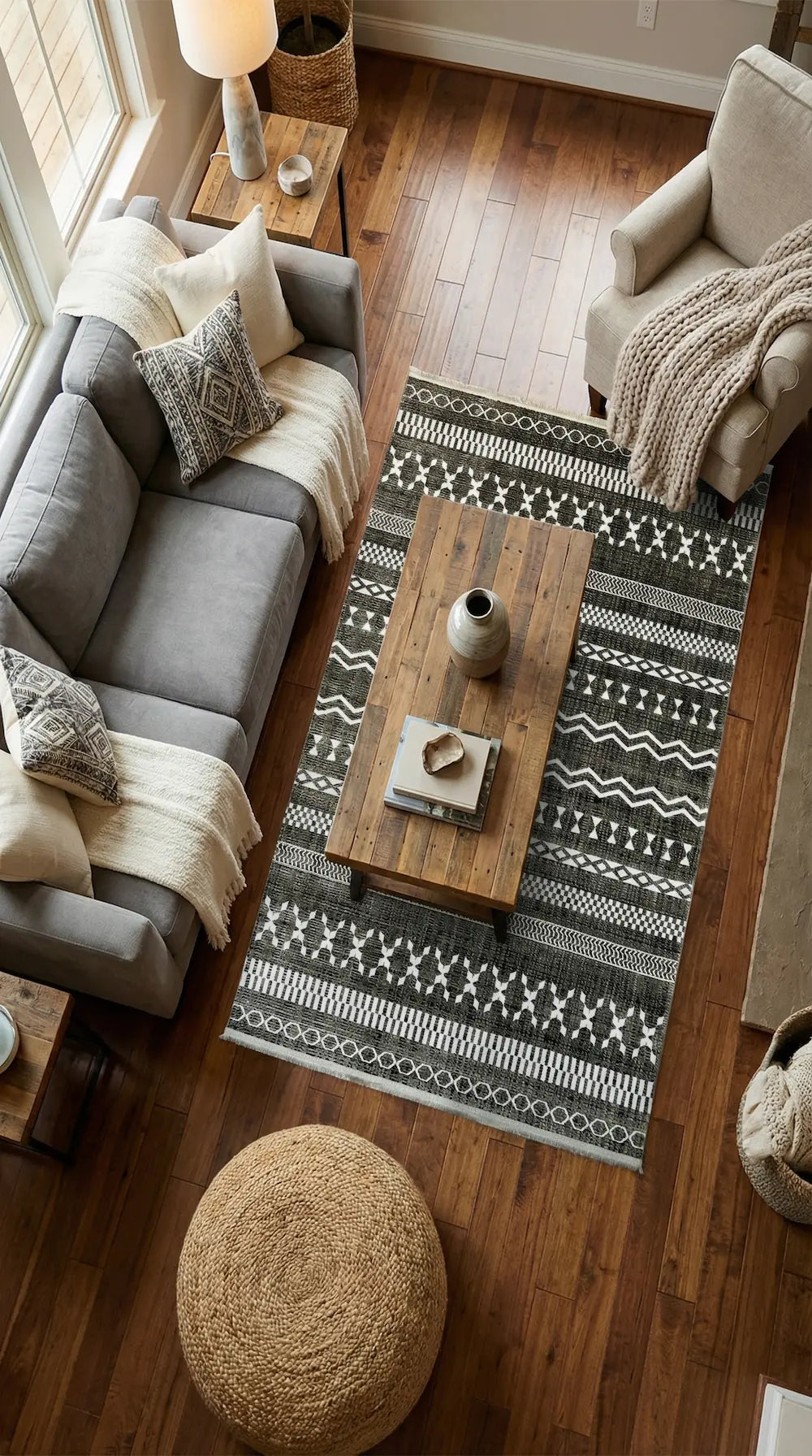 Zev Vogui Antrasit Çizgili Modern Geometrik Akrilik Modern Halı St034 160x230