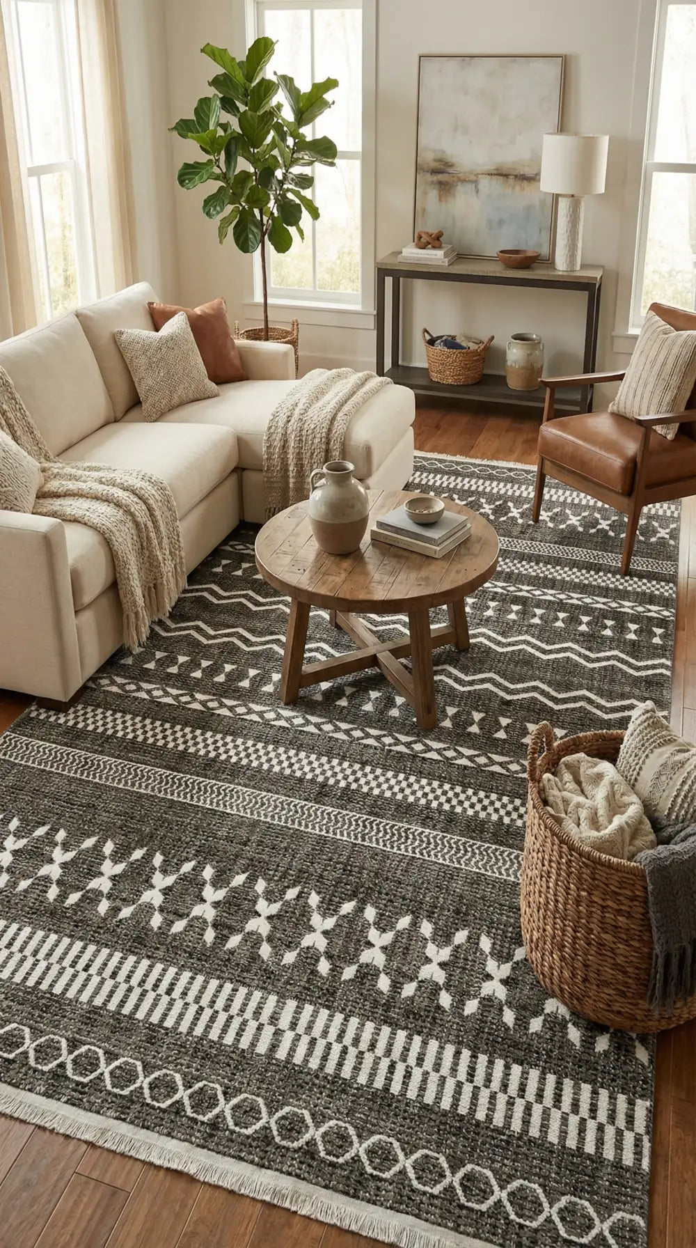 Zev Vogui Antrasit Çizgili Modern Geometrik Akrilik Modern Halı St034 160x230