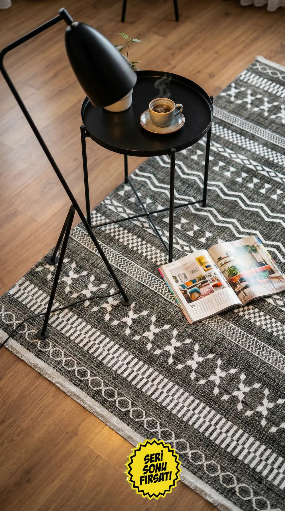 Zev Vogui Antrasit Çizgili Modern Geometrik Akrilik Modern Halı St034 160x230