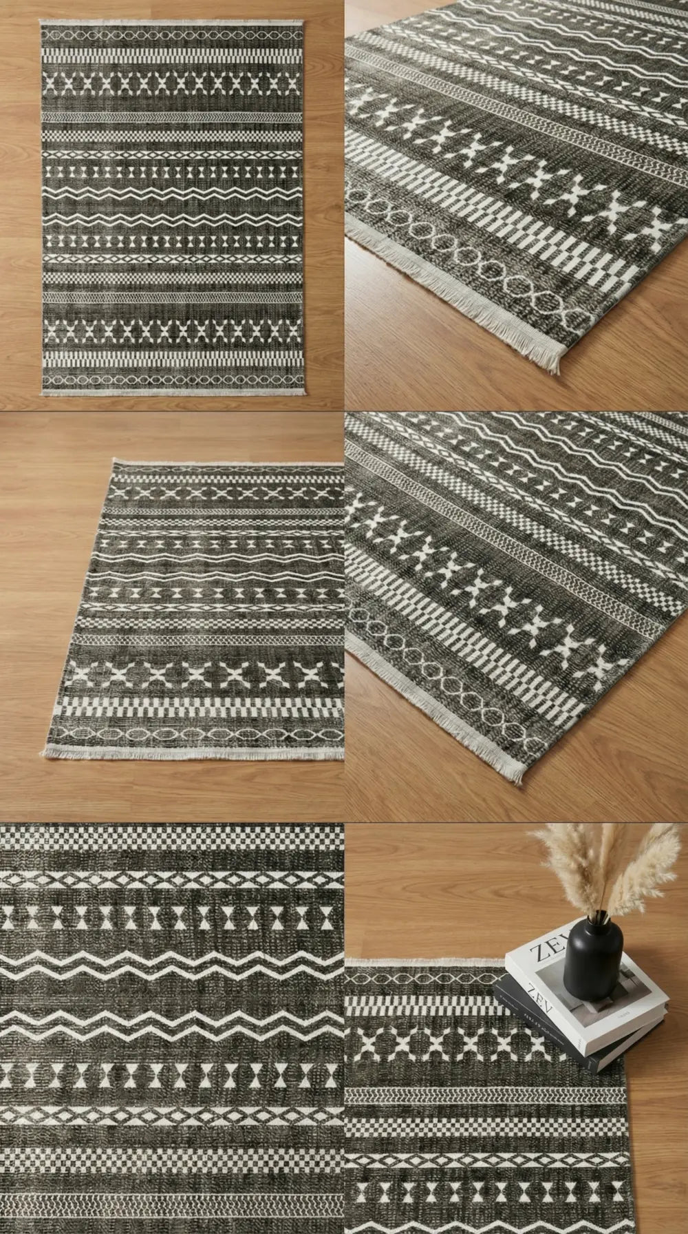 Zev Vogui Antrasit Çizgili Modern Geometrik Akrilik Modern Halı St034 160x230