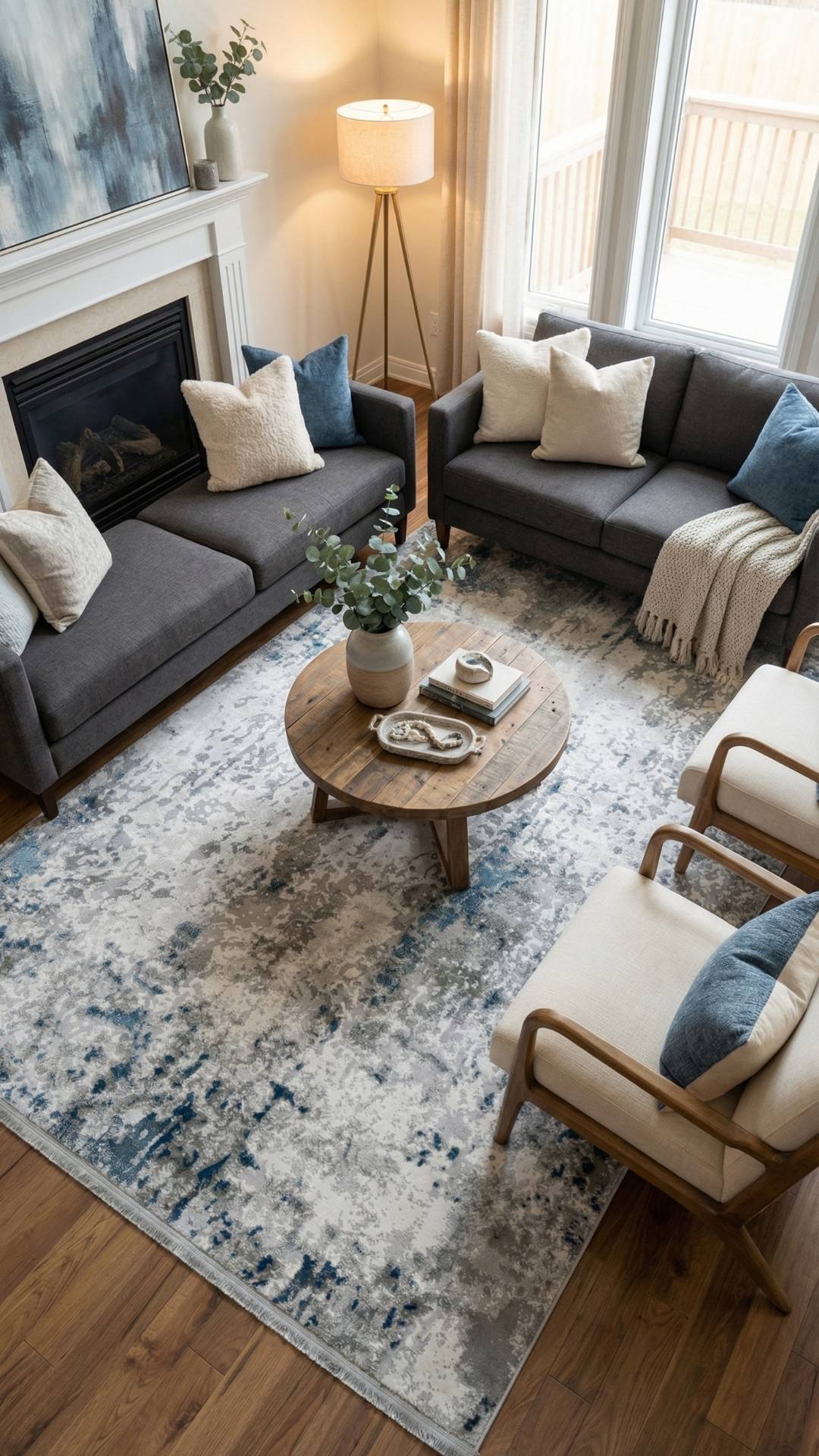 Zev Vogui Serisi Mavi Soyut Desenli Triko Akrilik Halı %60 Fırsat Outlet st028  160x230