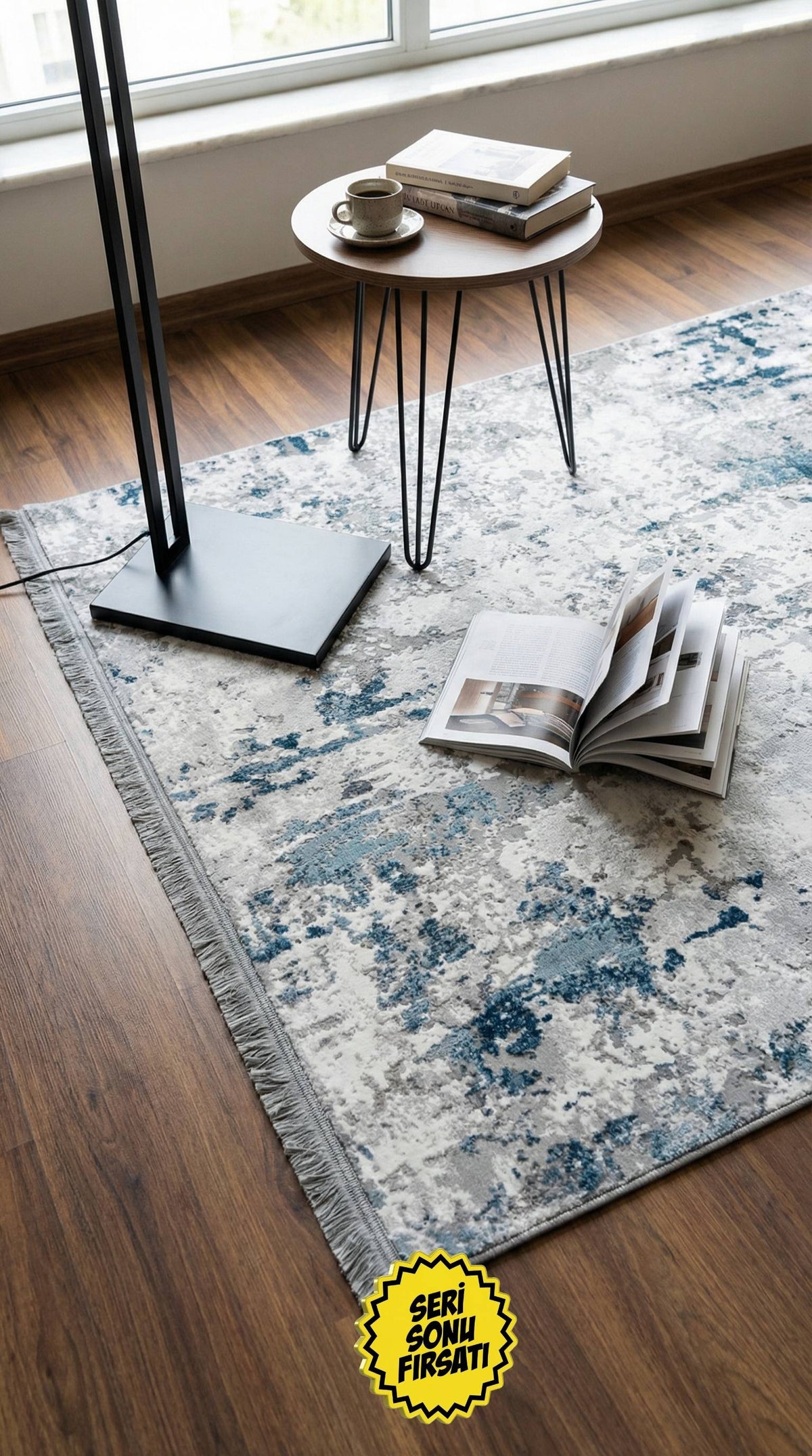 Zev Halı Vogui Serisi Mavi Soyut Desenli Triko Akrilik Halı %60 Fırsat Outlet st028 160x230 | Modern Halı | Zev Halı