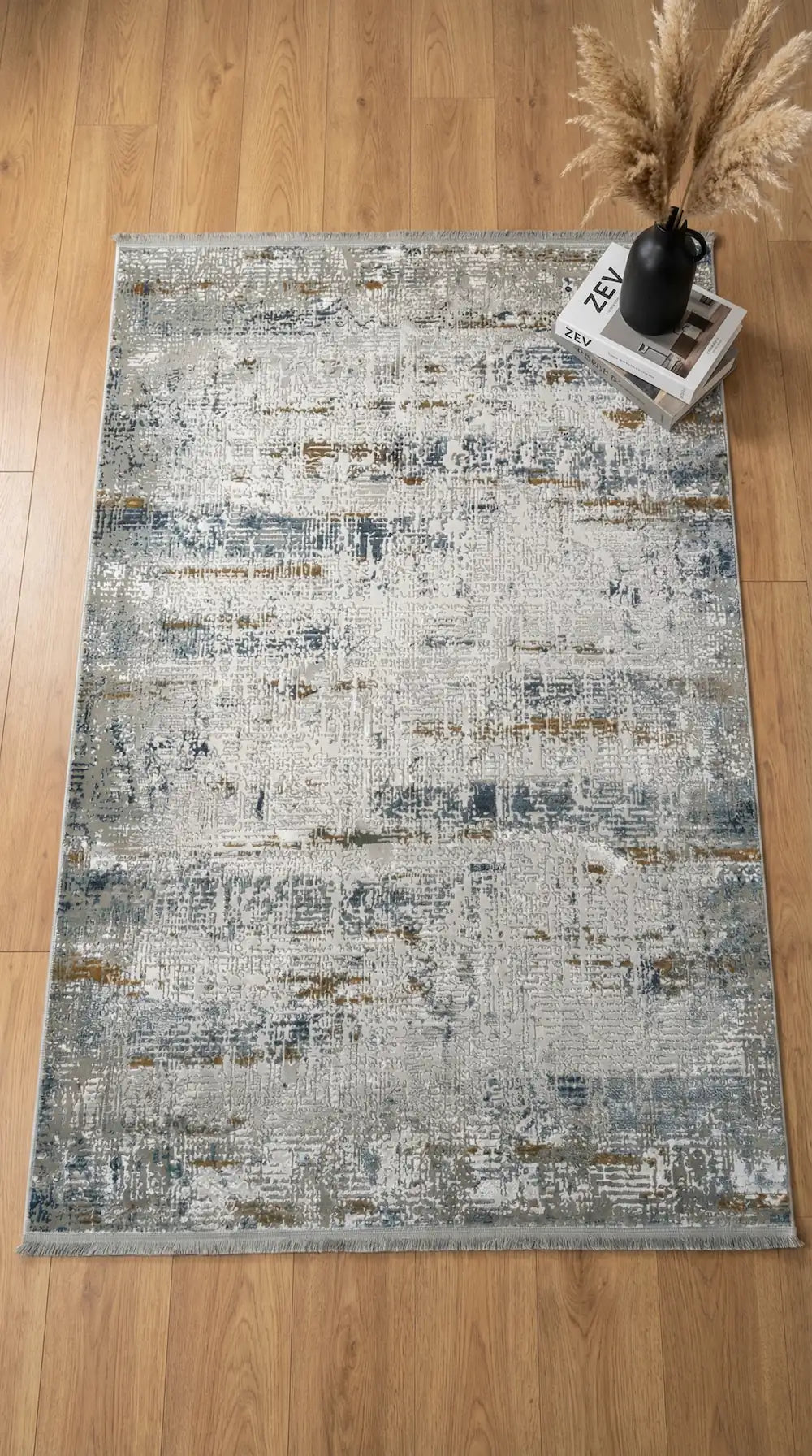 Zev Vogui Mavi Kahve Soyut Eskitme Triko Akrilik Halı - %60 Outlet st031  160x230