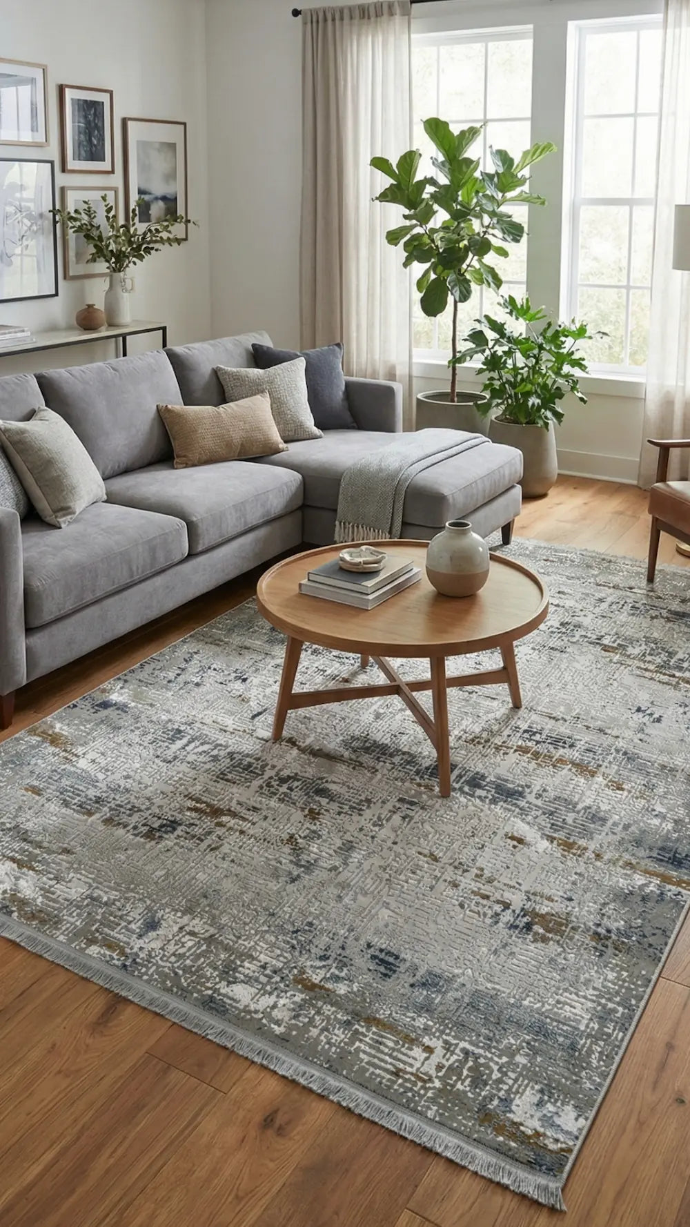 Zev Vogui Mavi Kahve Soyut Eskitme Triko Akrilik Halı - %60 Outlet st031  160x230