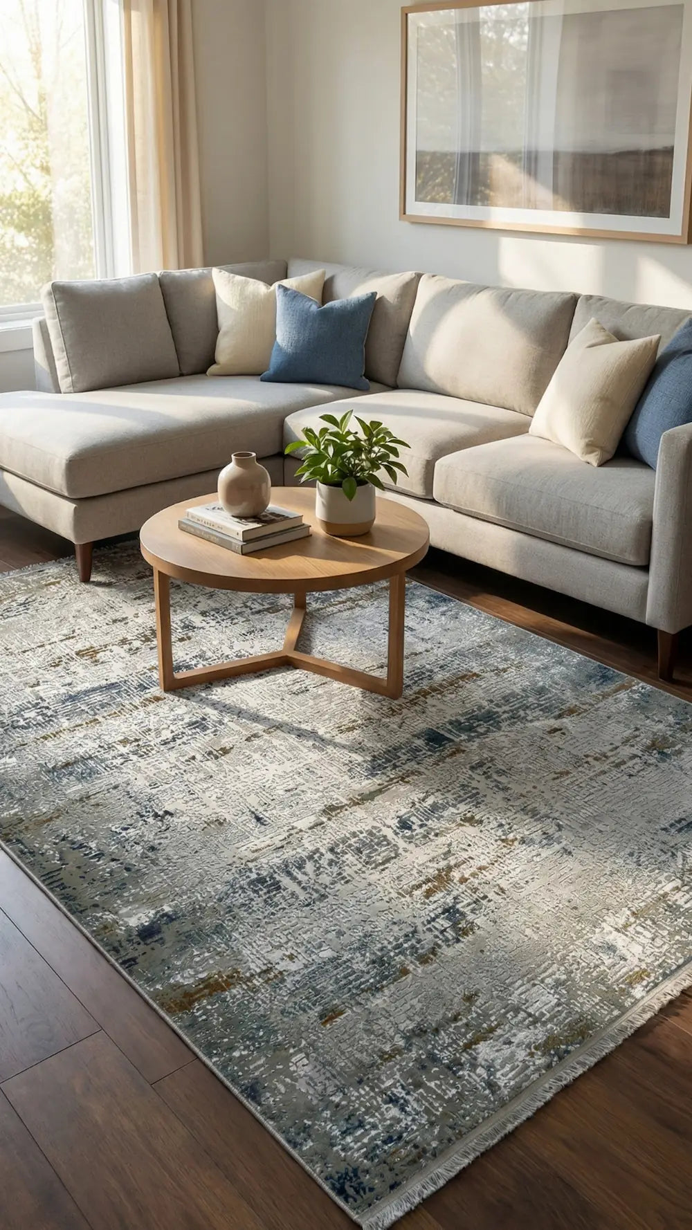 Zev Vogui Mavi Kahve Soyut Eskitme Triko Akrilik Halı - %60 Outlet st031  160x230