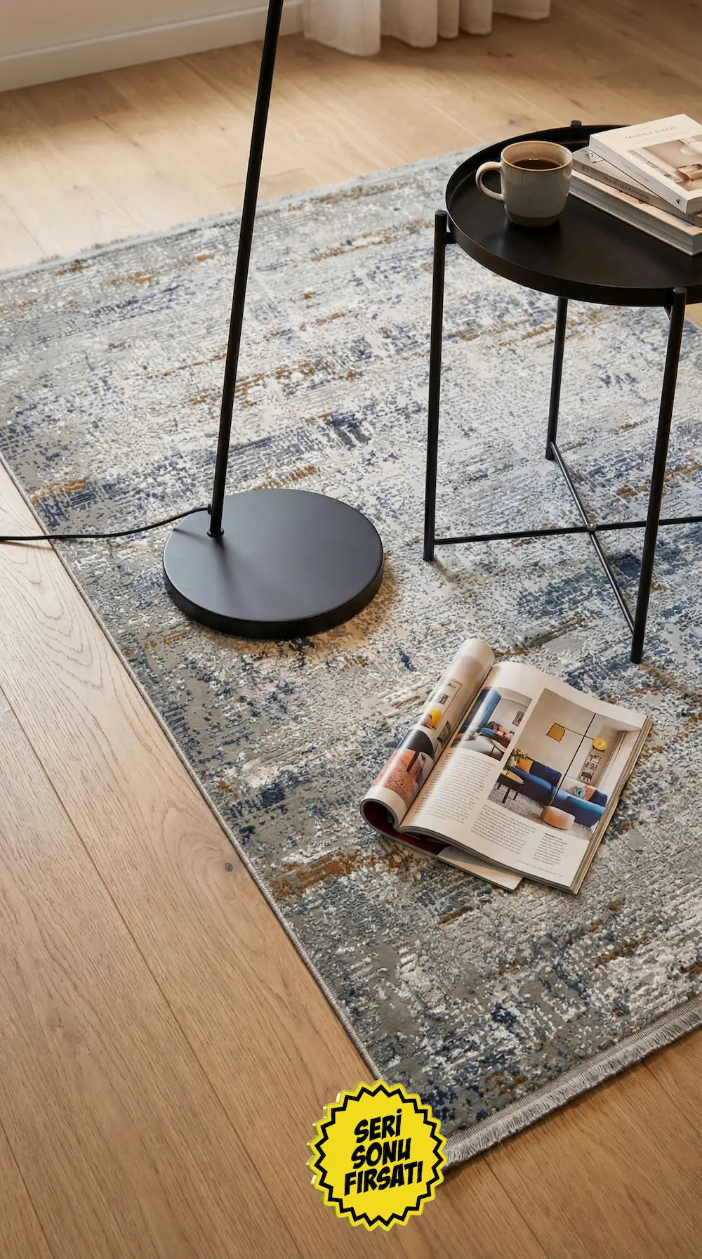 Zev Vogui Mavi Kahve Soyut Eskitme Triko Akrilik Halı - %60 Outlet st031  160x230