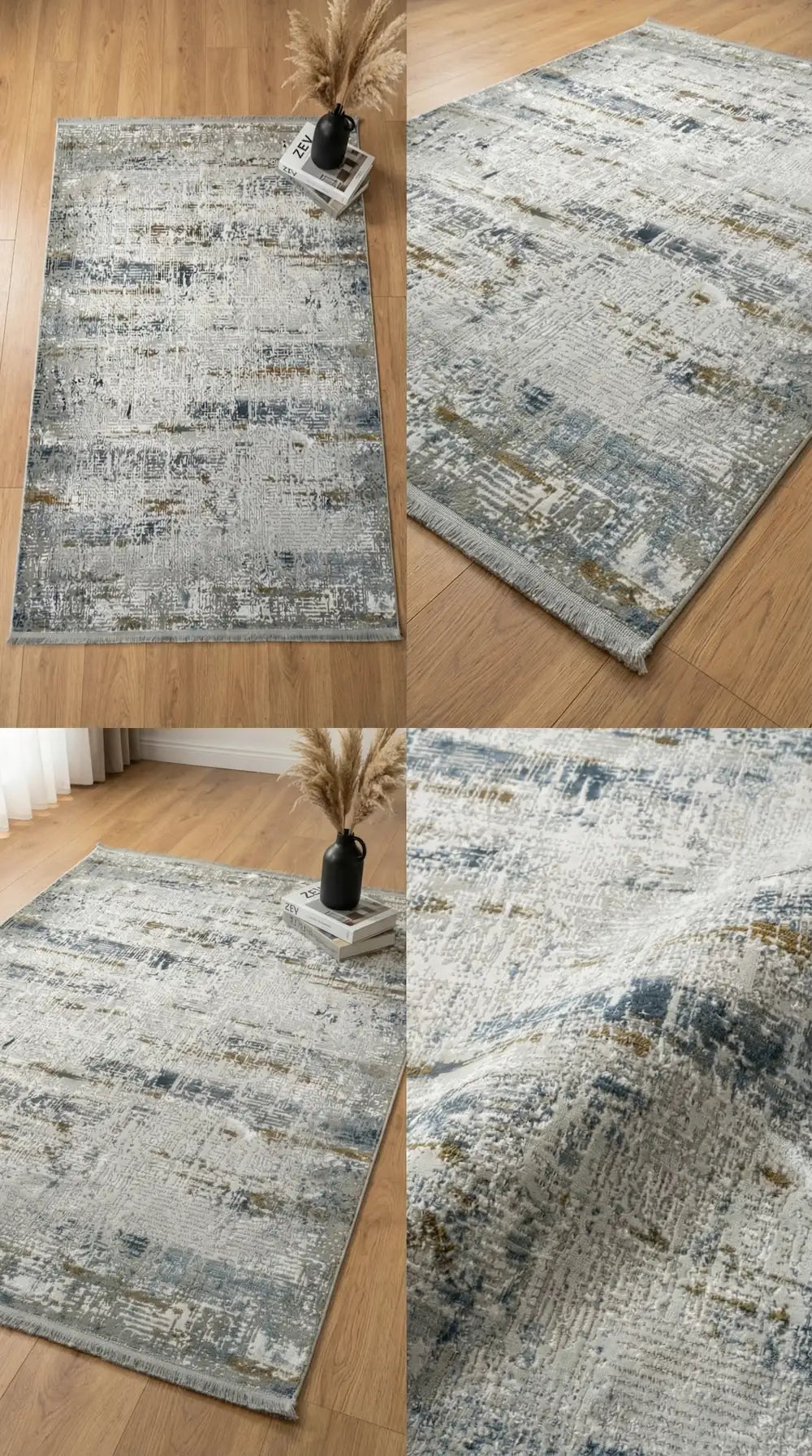 Zev Vogui Mavi Kahve Soyut Eskitme Triko Akrilik Halı - %60 Outlet st031  160x230