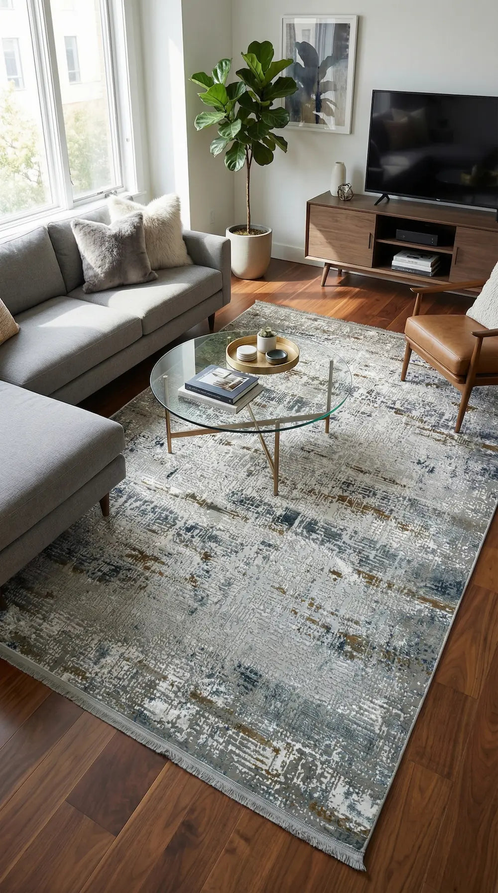 Zev Vogui Mavi Kahve Soyut Eskitme Triko Akrilik Halı - %60 Outlet st031  160x230