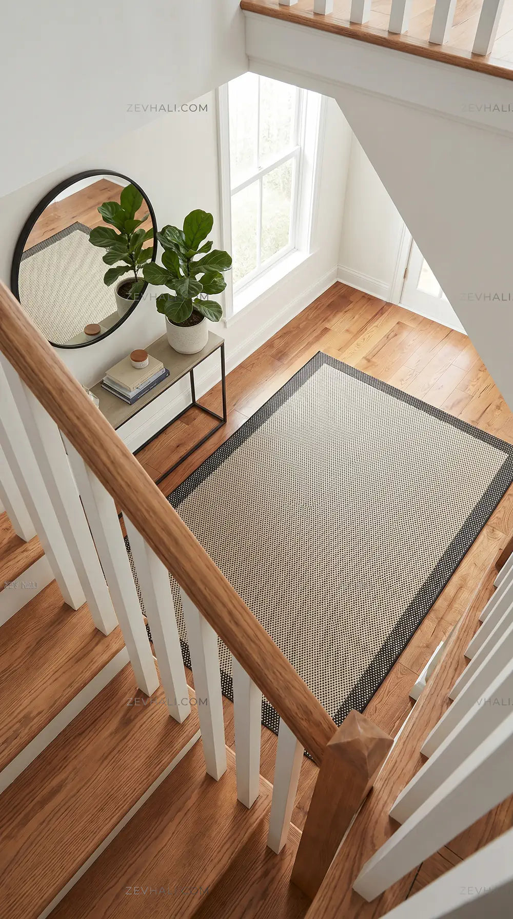Zev Halı Sisal Plus Bej Siyah Çerçeveli Makinede Yıkanabilir Salon Mutfak Koridor Halısı ZS11 | Sisal Halı | Zev Halı