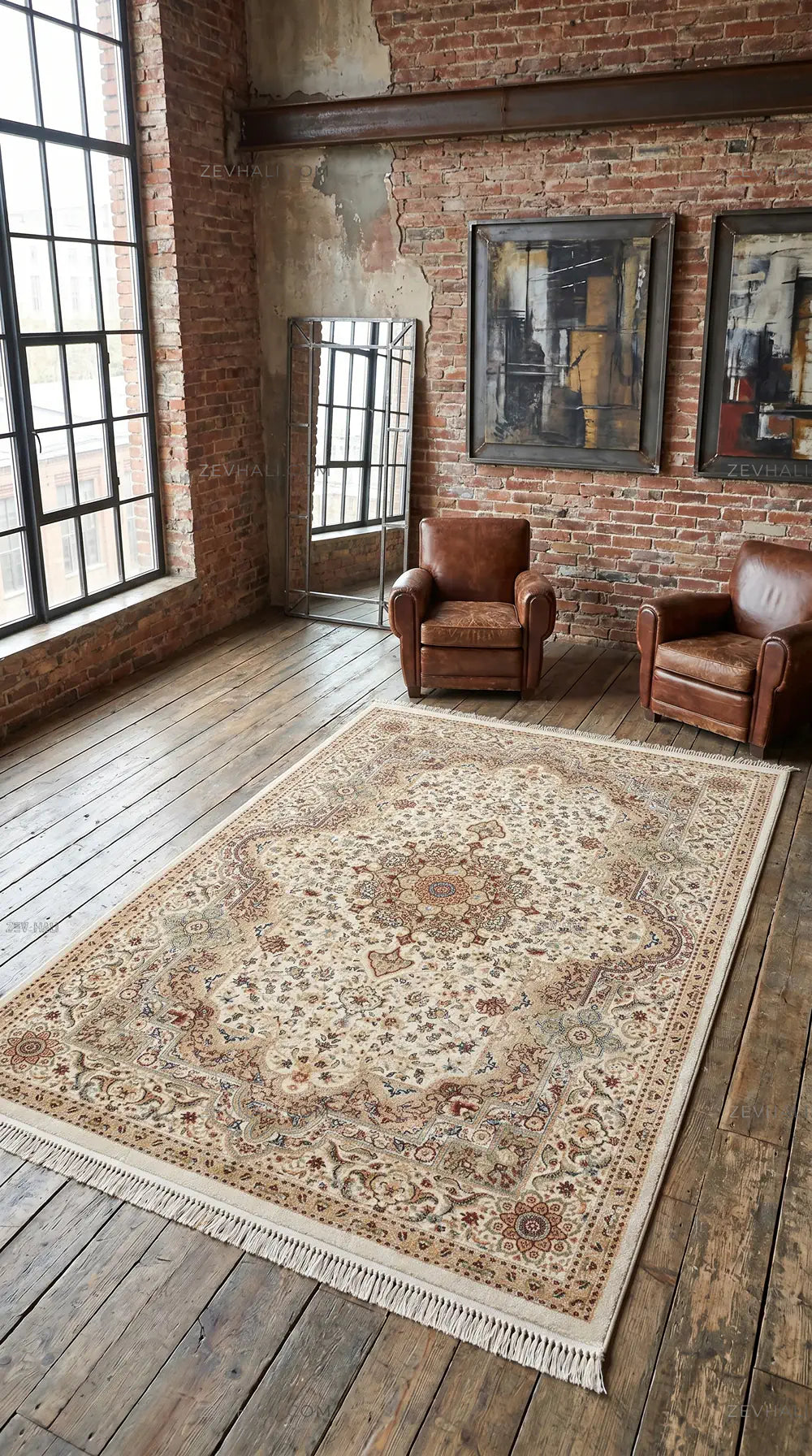 Zev Halı Asitane  Aydınlık Kemik Rengi Sultani Motifli Klasik Salon Halısı AST06