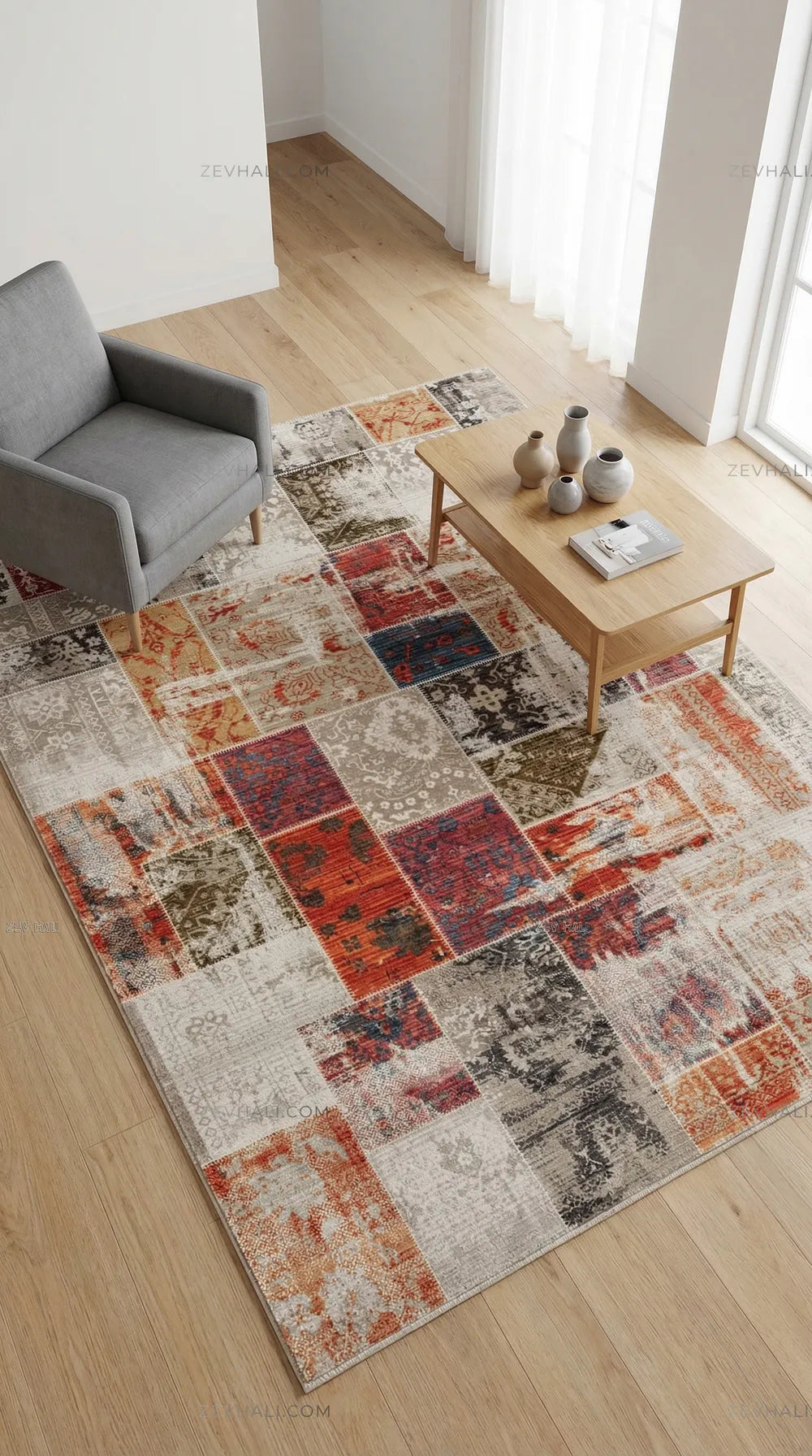 Zev Halı Aura Çok Renkli Patchwork Vintage Oturma Odası Halısı And009 | Etnik Halılar | Zev Halı