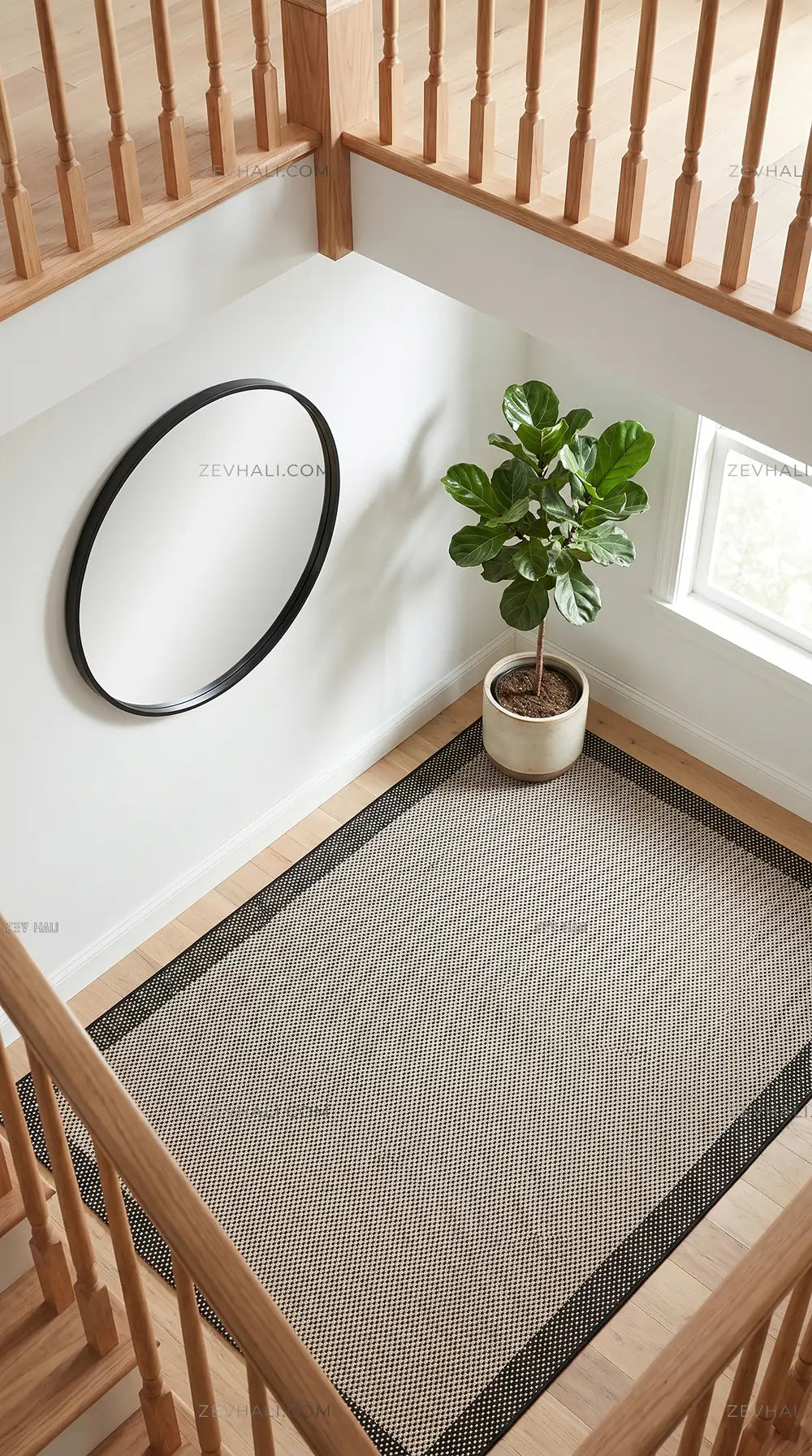 Zev Halı Sisal Plus Bej Siyah Çerçeveli Makinede Yıkanabilir Salon Mutfak Koridor Halısı ZS11 | Sisal Halı | Zev Halı