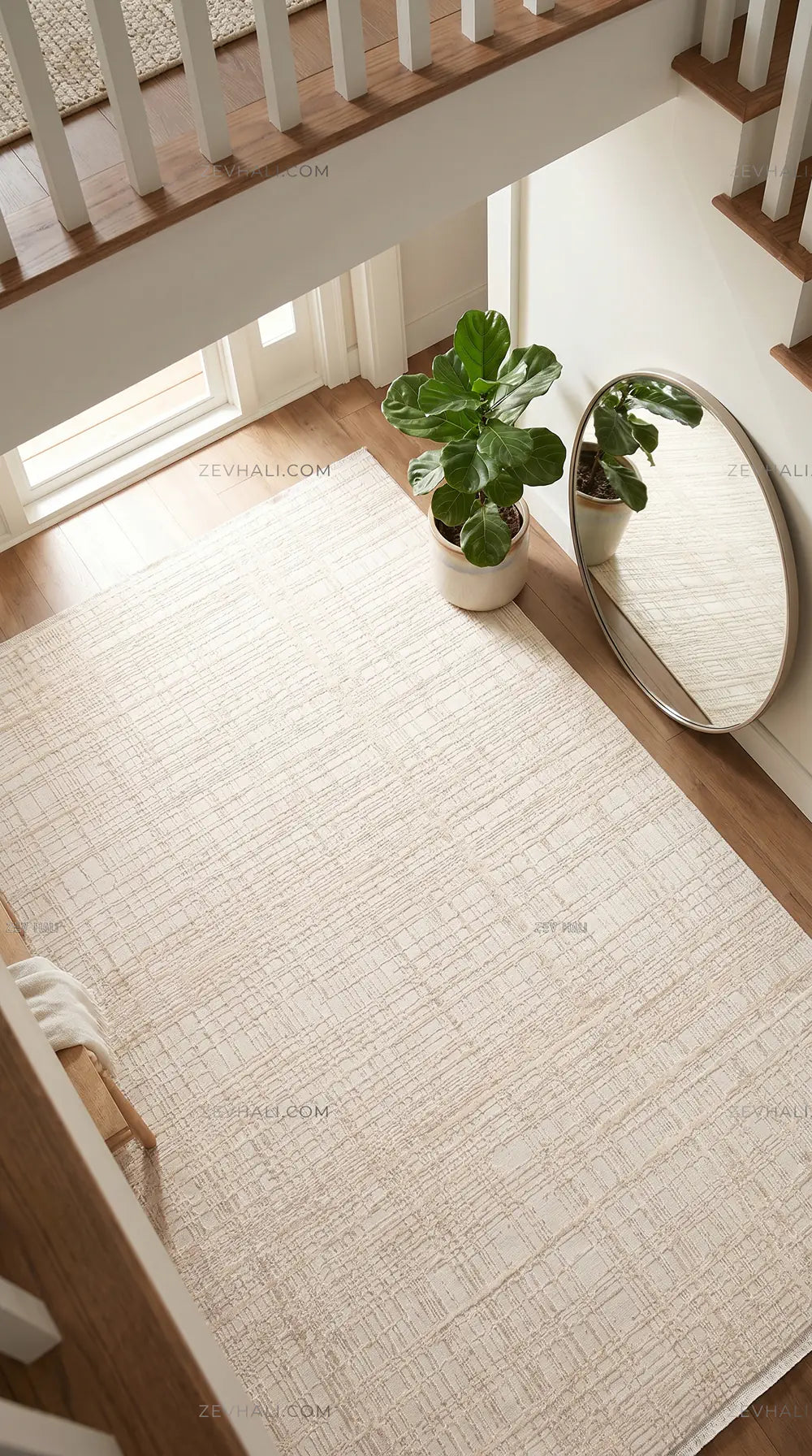 ZEV HALI NATURAL NT17 Krem Modern Dokulu Pamuk Taban Triko Akrilik Halı