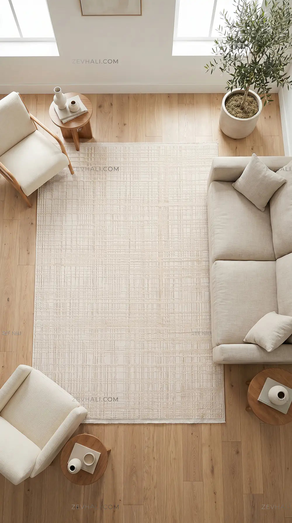 ZEV HALI NATURAL NT17 Krem Modern Dokulu Pamuk Taban Triko Akrilik Halı