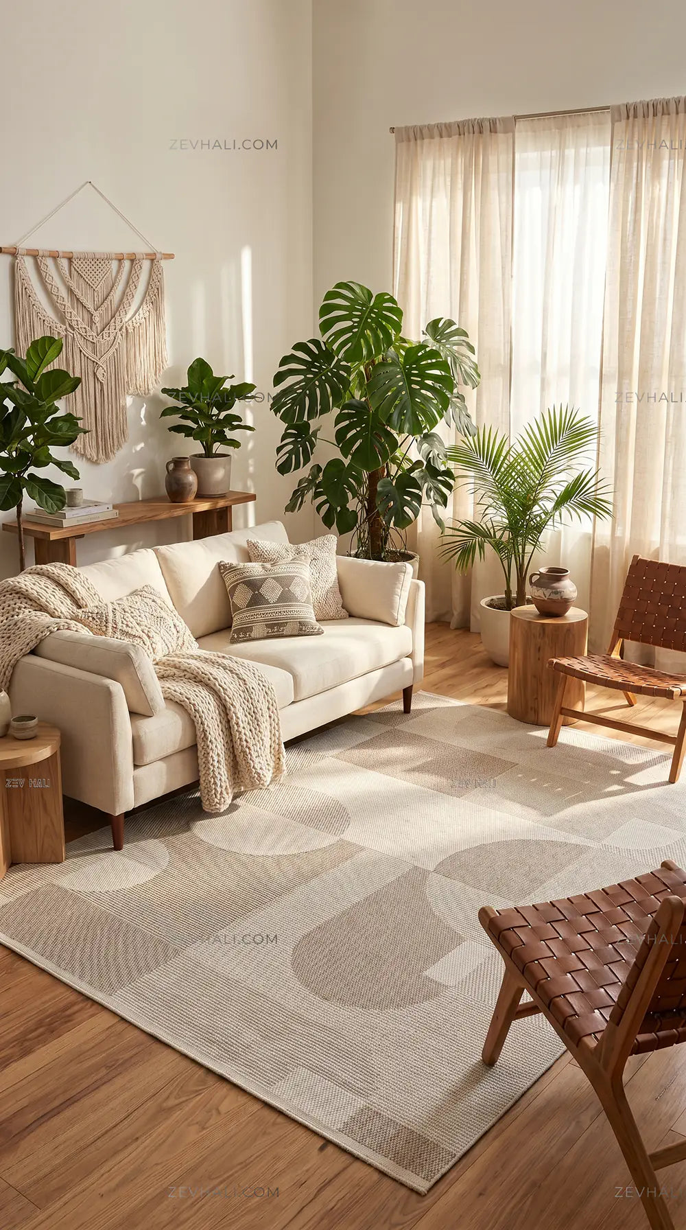 Zev Halı Sisal Modern Geometrik Krem Vizon Sisal Makinede Yıkanabilir Salon Mutfak Halısı ZS02 | Sisal Halı | Zev Halı
