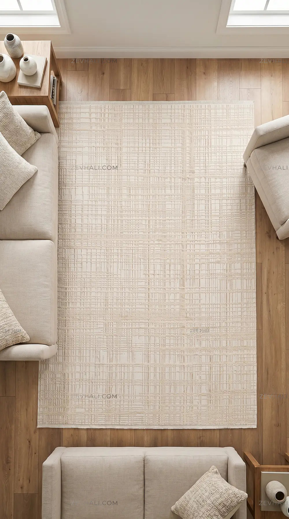 ZEV HALI NATURAL NT17 Krem Modern Dokulu Pamuk Taban Triko Akrilik Halı