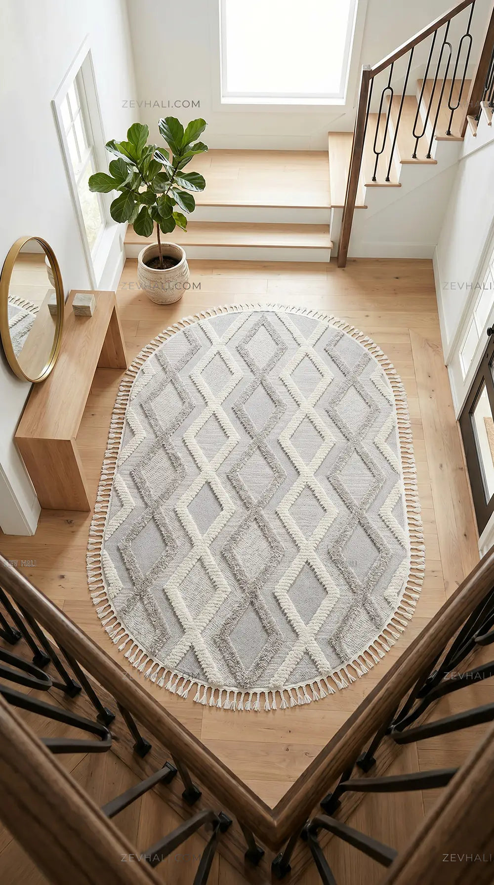 Zev Halı Colorium İskandinav Gri Geometrik Oval Özel Ölçü Kalın Halı CL20
